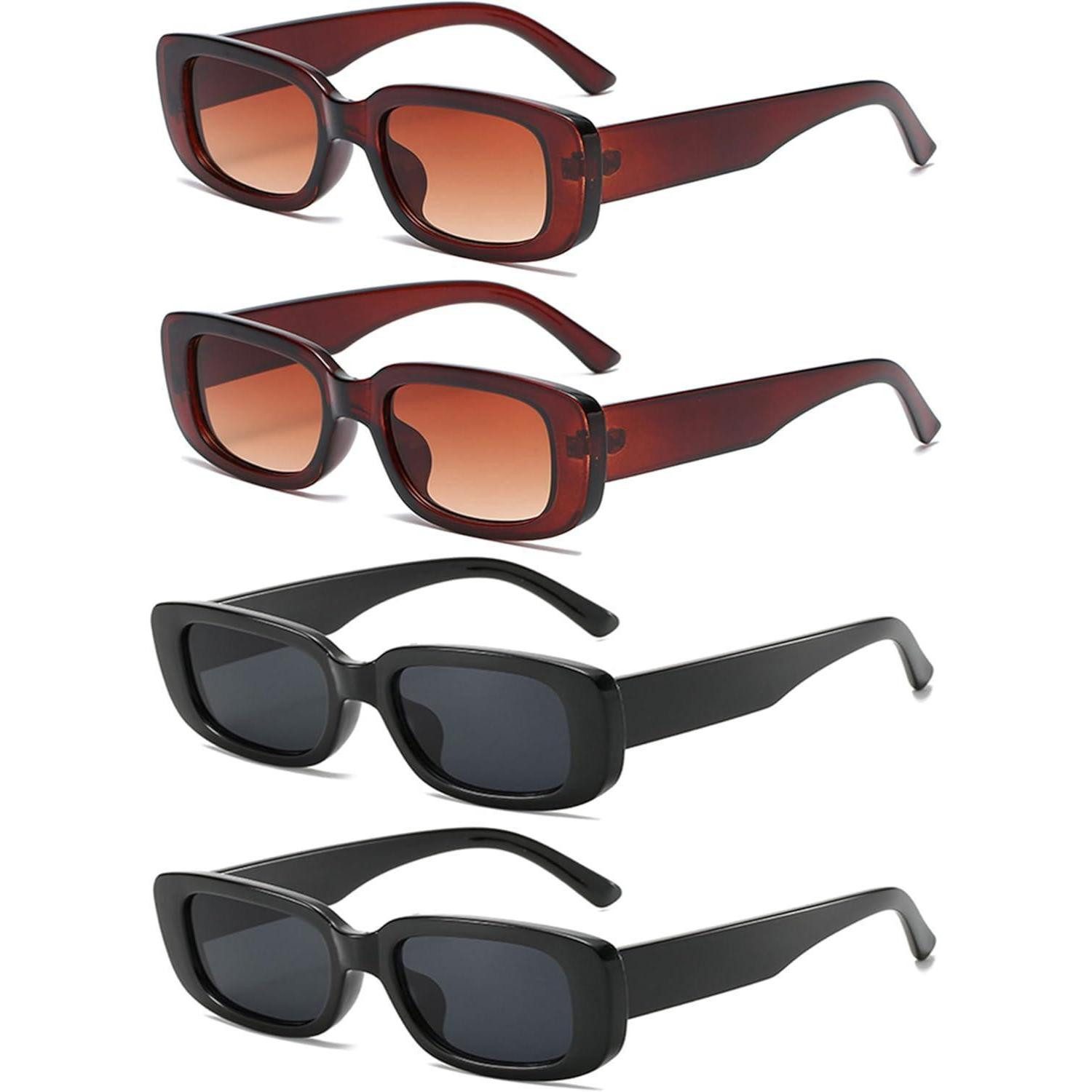 Retrosonnenbrille Sonnenbrille Damen rechteckig retro 90er vintage 4 2 Schwarz+2 Braun