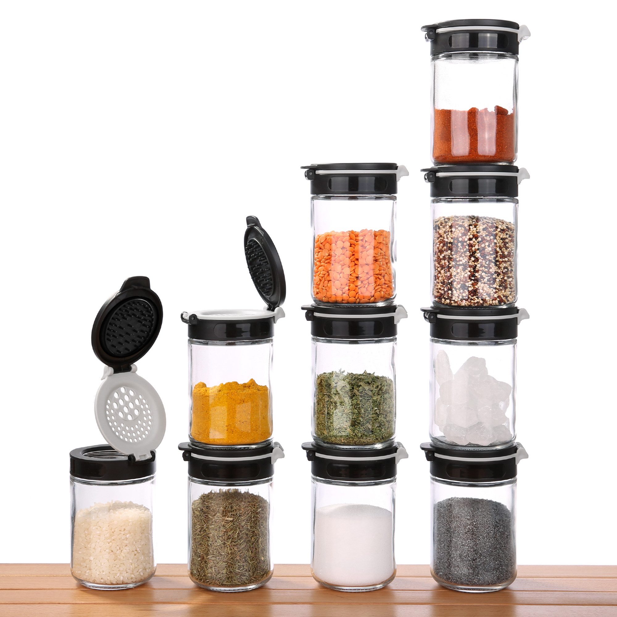 yourGEAR Gewürzstreuer your GEAR Gewürzstreuer Double-Flip - 10 Gewürzdosen à 200 ml aus Glas