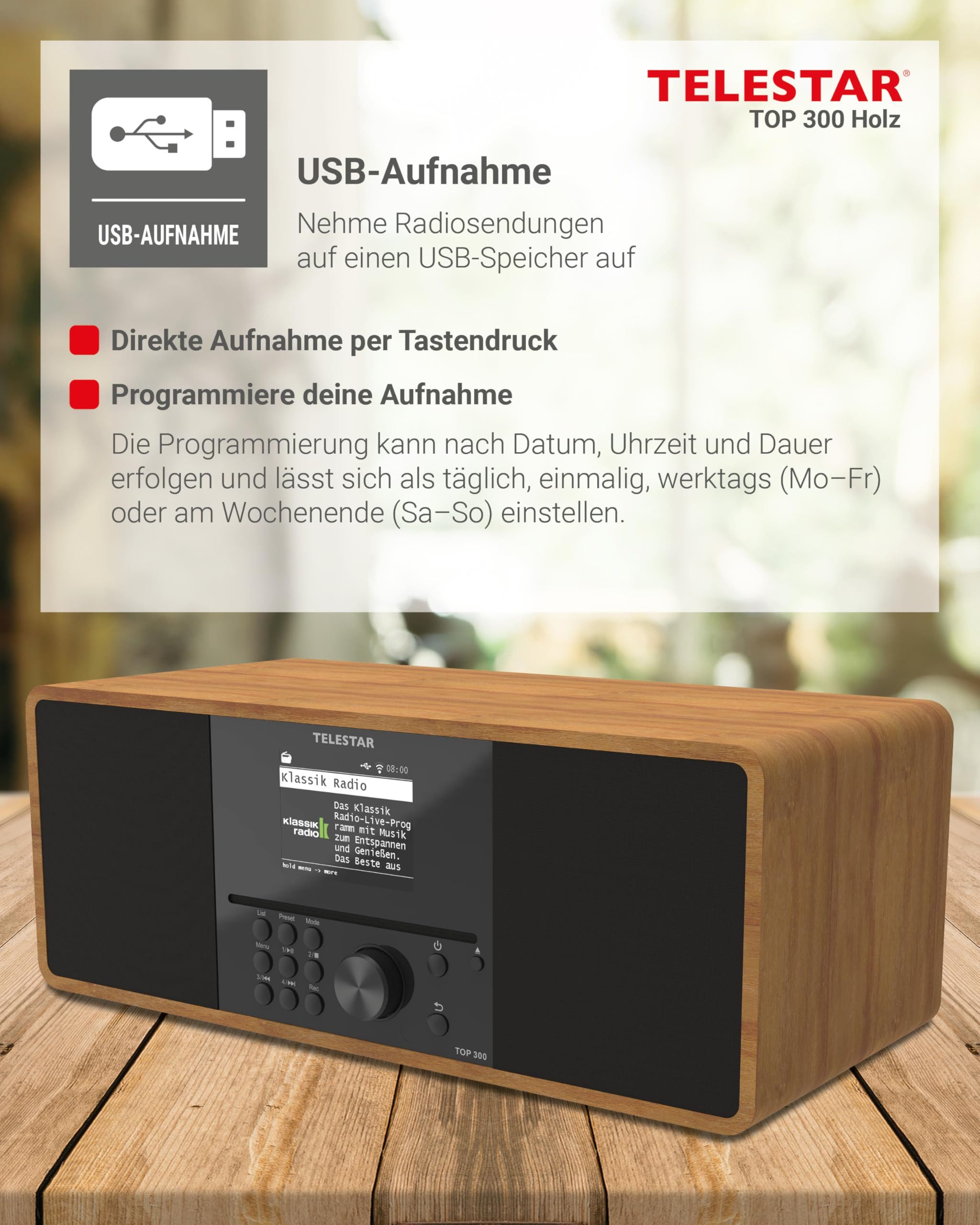 TELESTAR TOP 300 Holz Radio (DAB+ Internetradio mit CD-Player und Holzgehäuse)