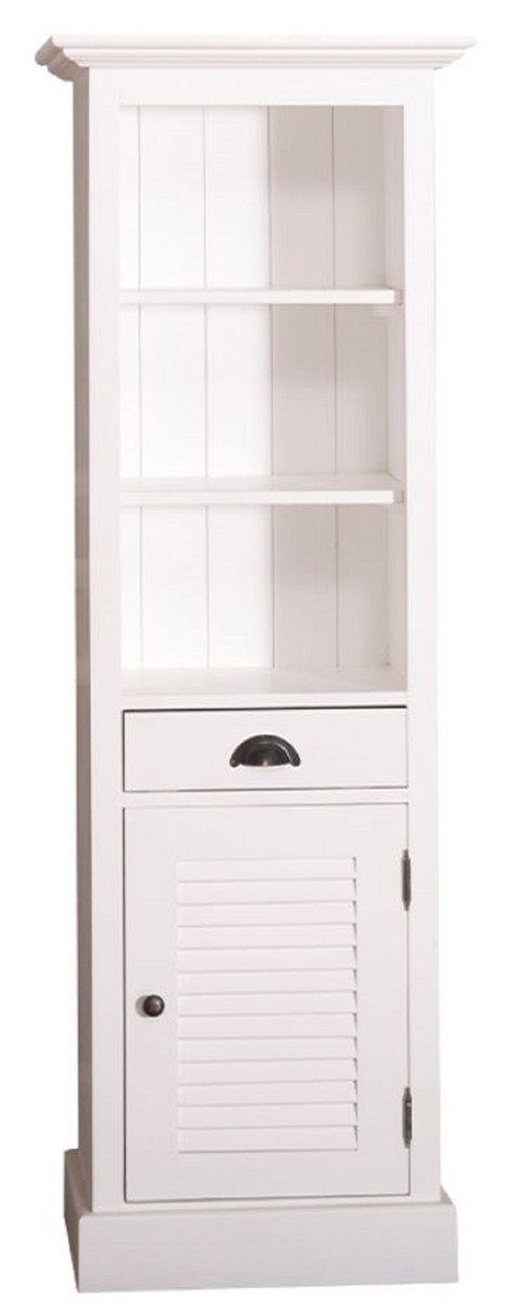 Casa Padrino Hochschrank Landhausstil Badezimmerschrank mit Tür und Schublade Weiß 54 x 41 x H. 160 cm - Badezimmermöbel im Landhausstil