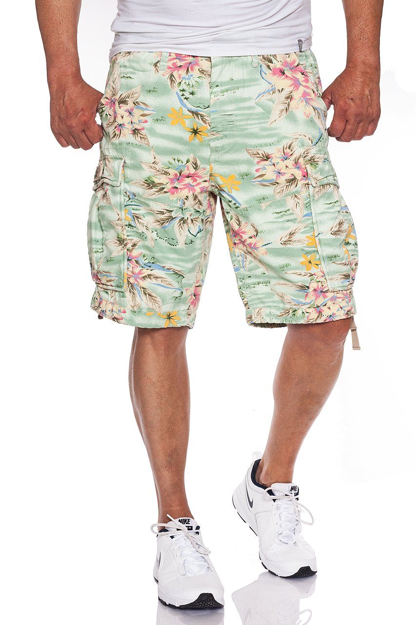 Jet Lag Cargoshorts Flower Green, Flower Blue, Hawaii Flower