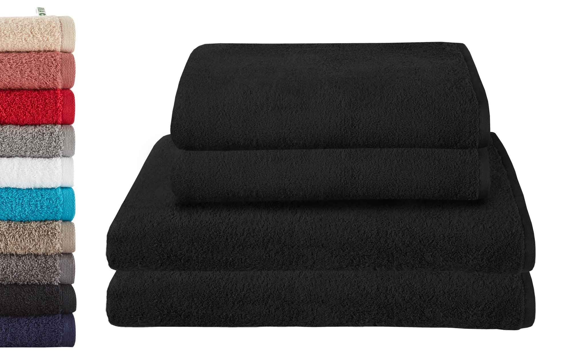 Shangrila Handtuch Set, Frottee, (Spar-Set, 4-tlg), 2 Badetücher BxL 70x140 cm 2 Saunatücher »Montreal« 100% Bio Baumwolle 500gr/m² 2020103-4-4er Schwarz