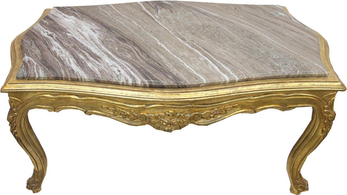 Casa Padrino Couchtisch Barock Couchtisch Gold mit eingesetzter Marmorplatte - Möbel Tisch Antik Stil