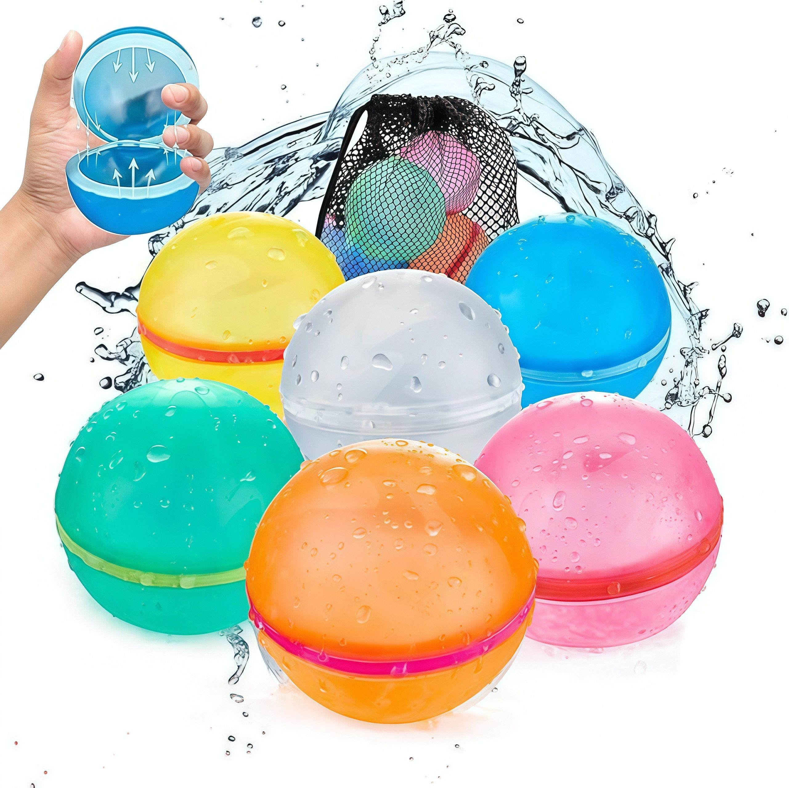 FOUORTUNATE-BEE Wasserball 6er Set wiederverwendbare Wasserbälle, Sommer-Spielzeug (6-St), Wasser-Spielzeug für Strand & Kinder, wiederverwendbar