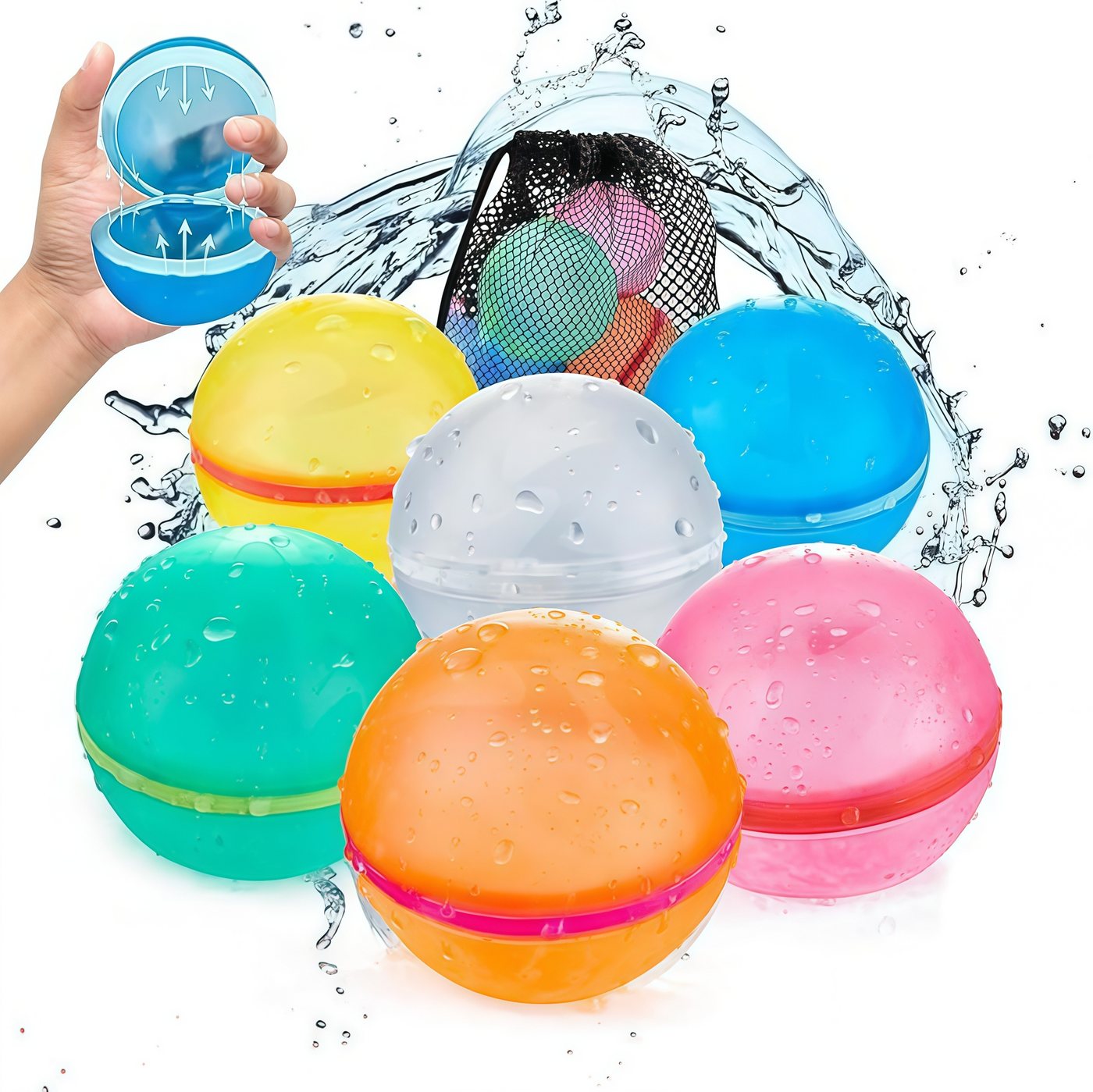 FOUORTUNATE-BEE Wasserball 6er Set wiederverwendbare Wasserbälle, Sommer-Spielzeug (6-St), Wasser-Spielzeug für Strand & Kinder, wiederverwendbar