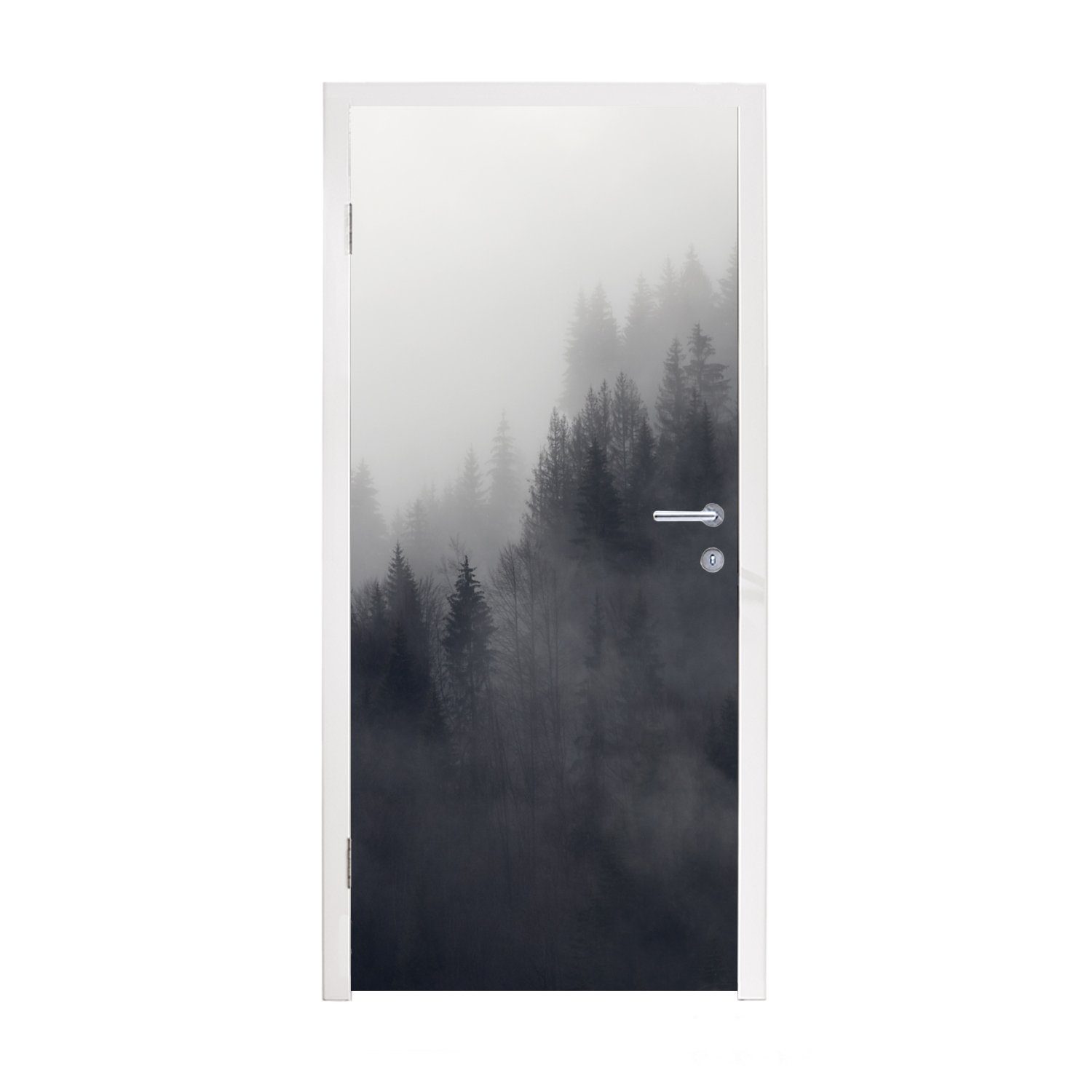Oberland, St), 75x205 cm Wald Tür, bedruckt, bei Türtapete Nebliger Berner für (1 Türaufkleber, MuchoWow Matt, Fototapete