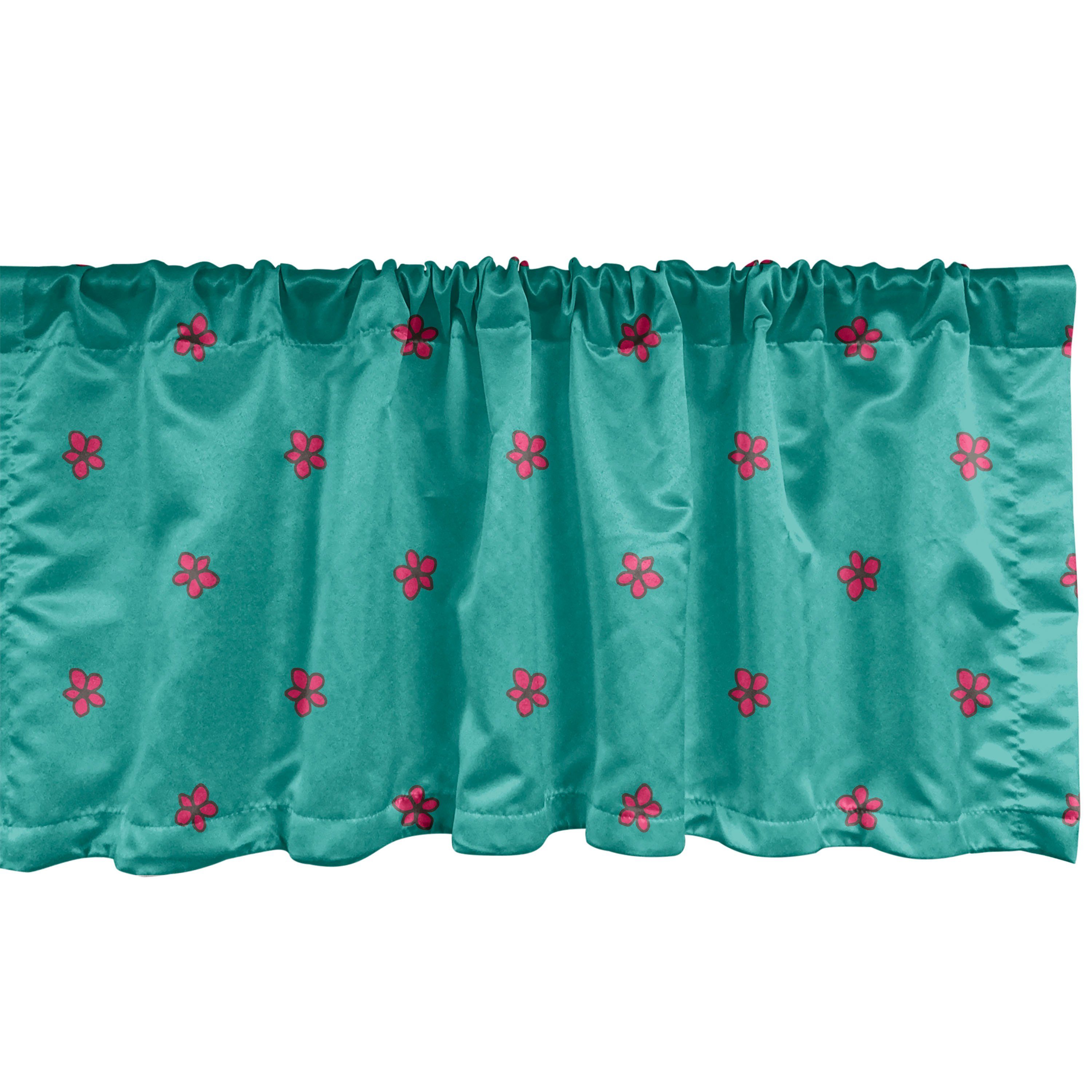 Scheibengardine Vorhang Volant für Küche Schlafzimmer Dekor mit Stangentasche, Abakuhaus, Microfaser, Teal Rosa-wilde Blumen Natur