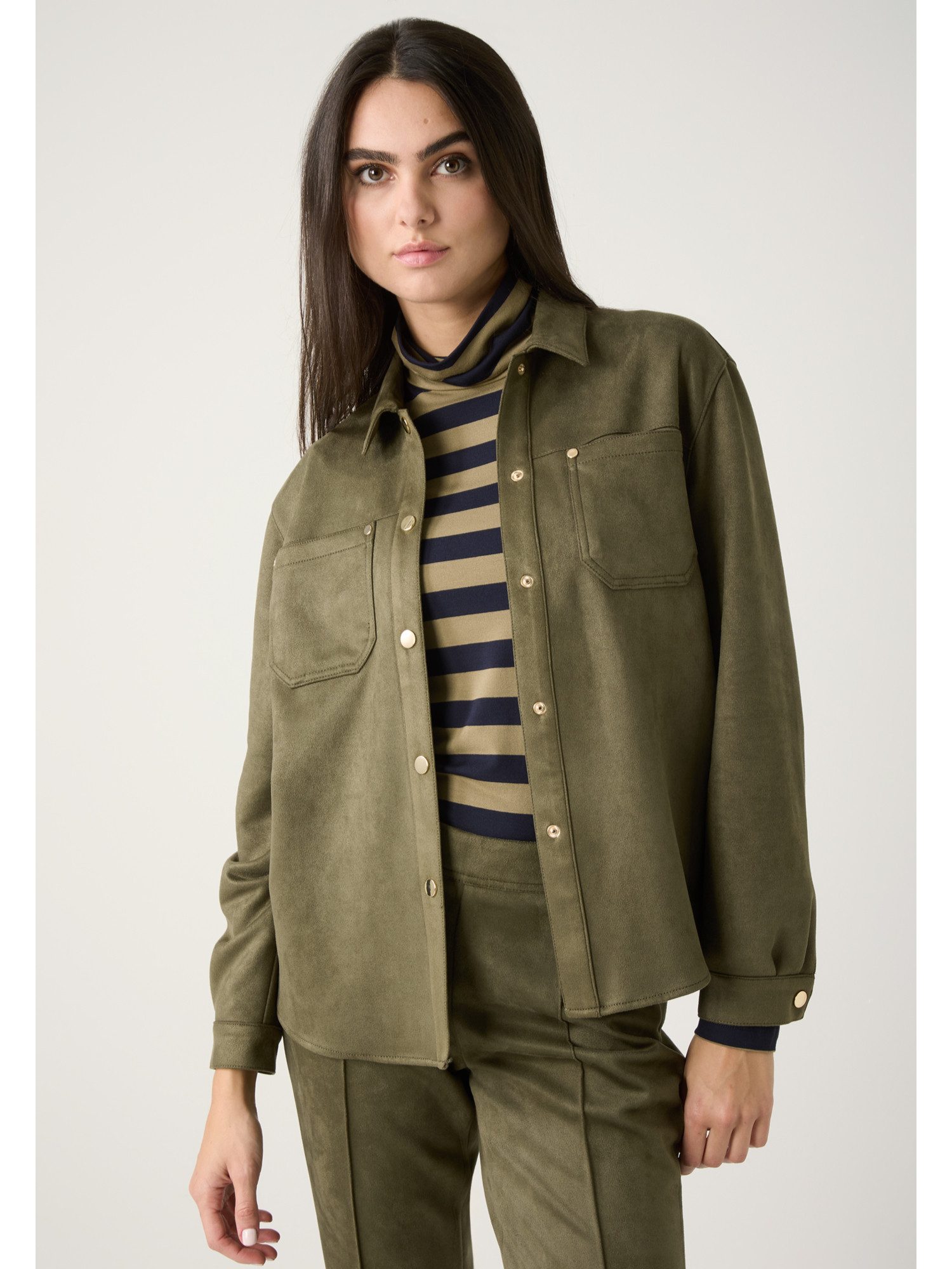 MORE&MORE Langarmbluse softes Wildleder-Optik-Hemd günstig online kaufen