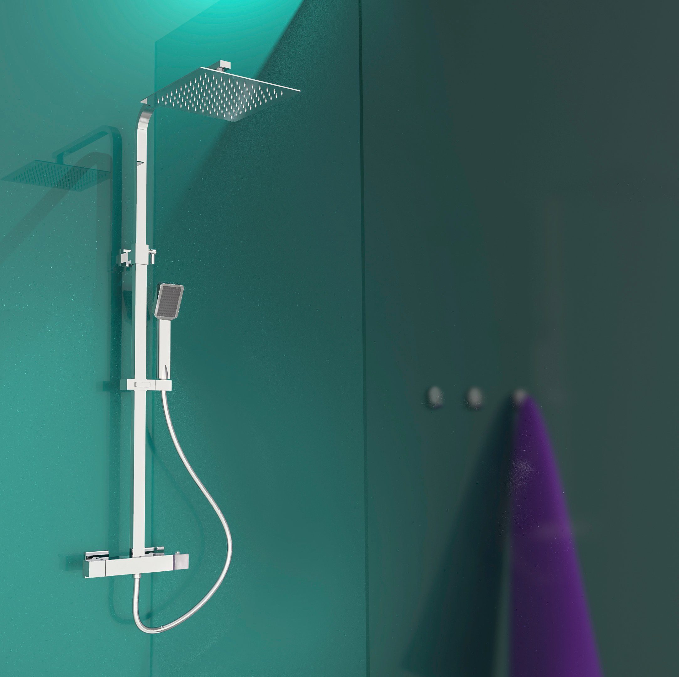 Eisl Duschsystem CALVINO, Höhe mit Duschsystem und Duschkopf Halterung,Chrom 120 cm, Thermostat, Schlauch mit