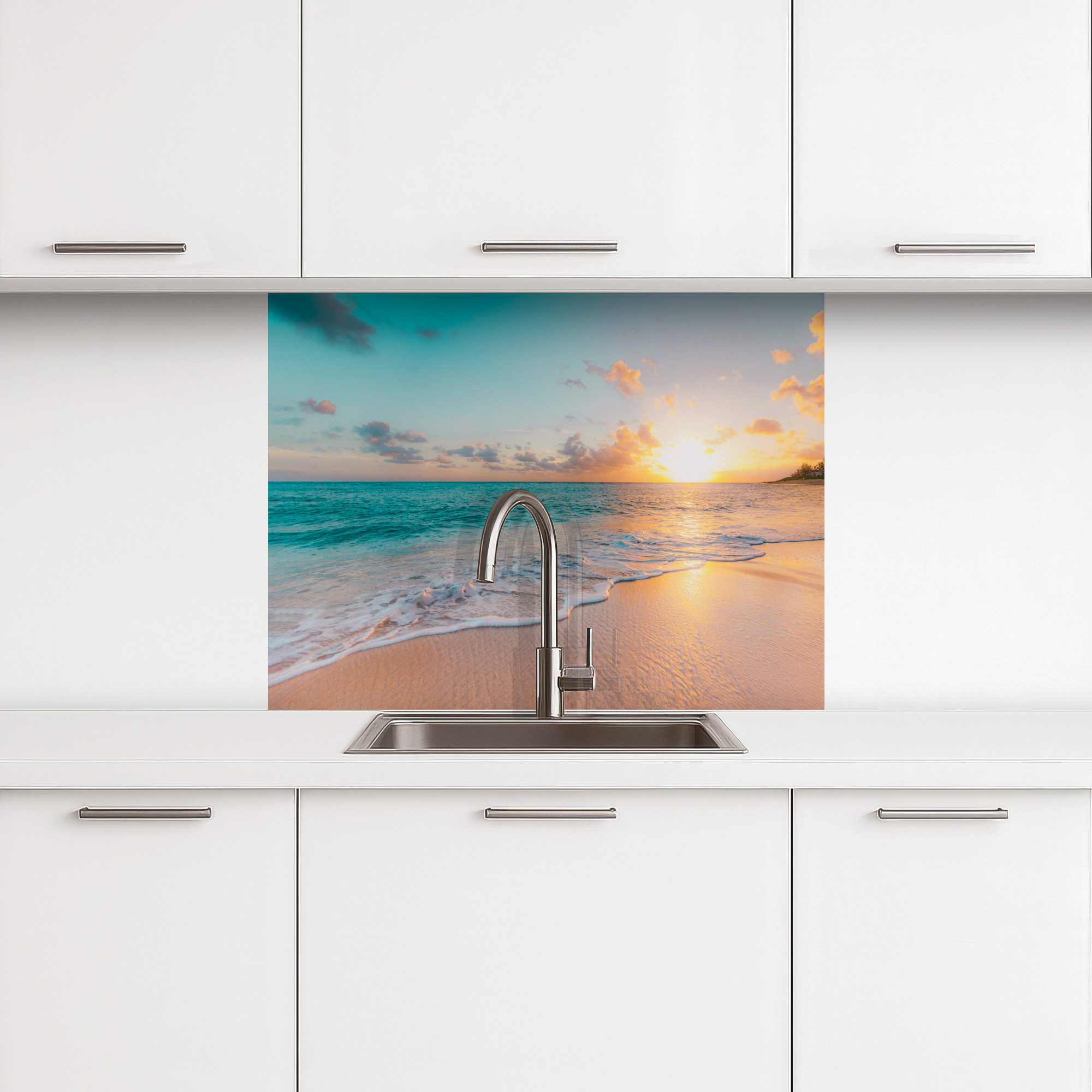 KitchenYeah Küchenrückwand selbstklebend Sonnenuntergang - Strand - Meer - günstig online kaufen