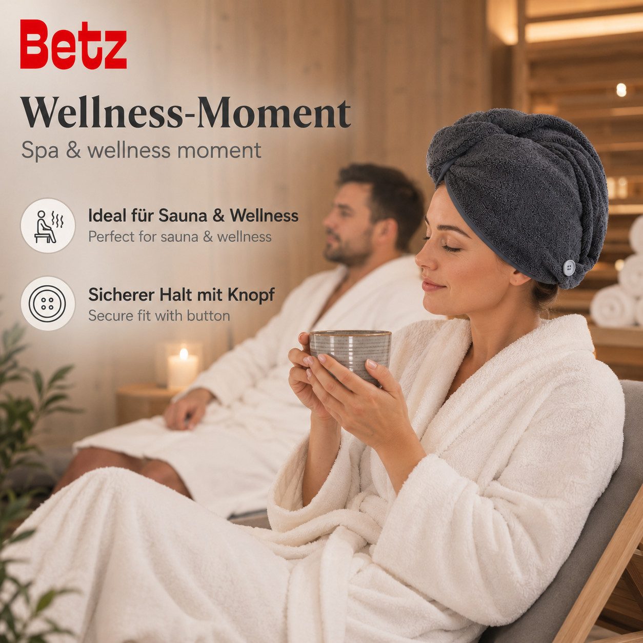 Betz Turban-Handtuch mit Knopf BERLIN Kopfhandtuch Haarturban, (2-St), mit Knopfverschluss – Bild 4 von 5