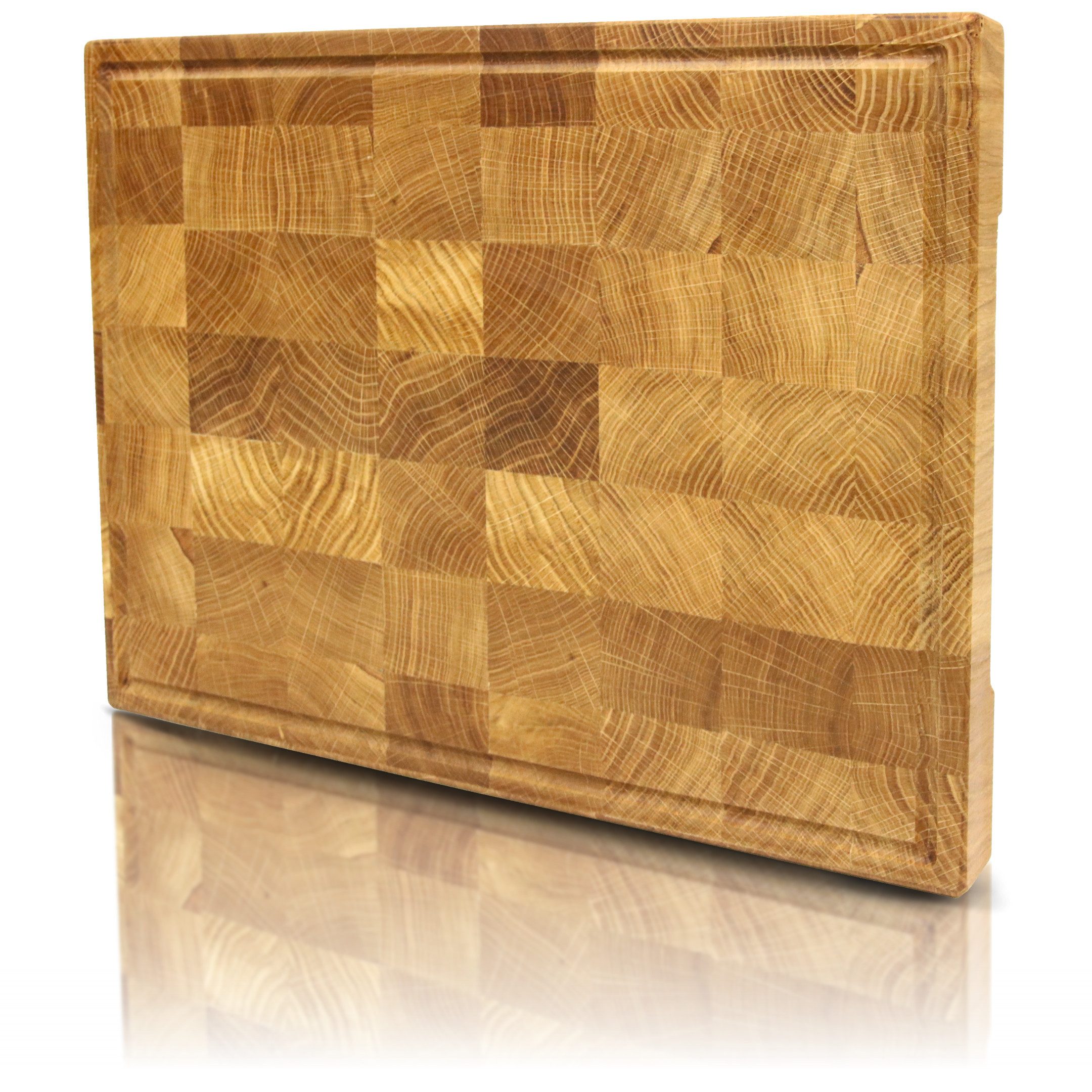 holz4home® Schneidebrett Küchenbrett aus Eichenholz I Hackbrett mit Saftrille in 3 Größen, Stirnholz mit Würfelmuster