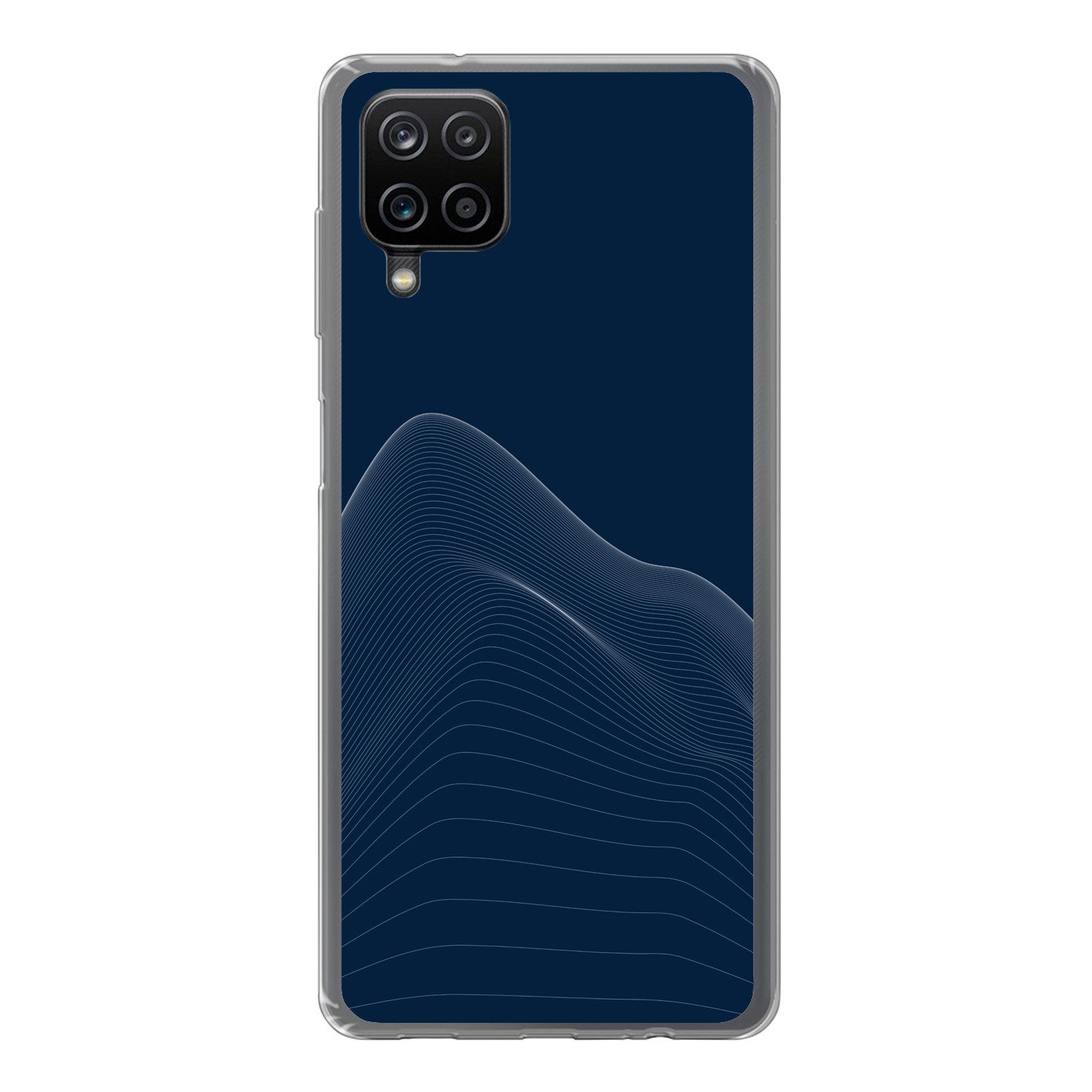 MuchoWow Handyhülle für Samsung Galaxy A12 Linien - Abstrakt - Blau - Weiß, Smartphone-Bumper, Print, Handy Schutzhülle Dünn