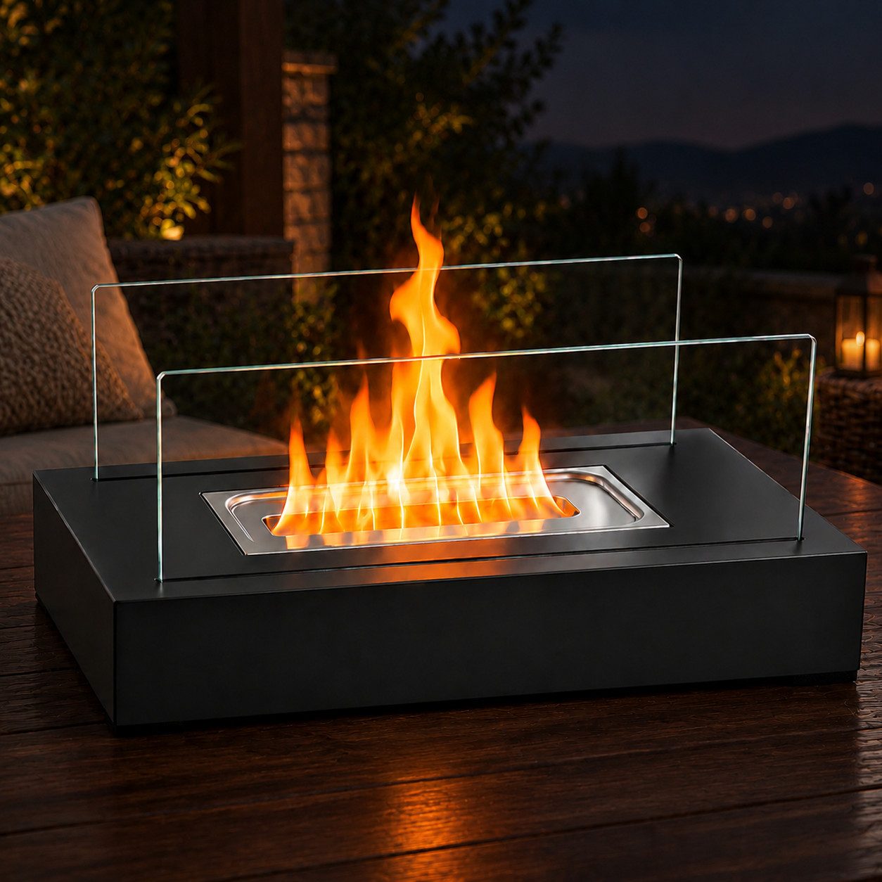 Ledklang Tischfeuer Ethanol Tischkamin Eckig,35x18x15cm,Tischfeuerstelle Indoor Outdoor, Dekorativer Bioethanol Kamin für Terrasse,Wohnzimmer,Balkon