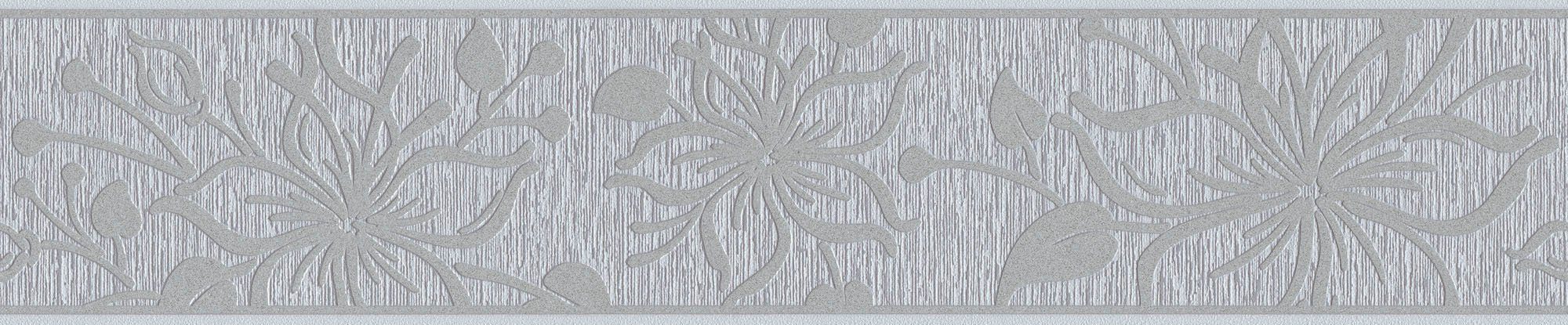 geblümt, floral, Borders Bordüre Only grau/metallic strukturiert, A.S. 11, Bordüre natürlich, Création Blumen Tapete