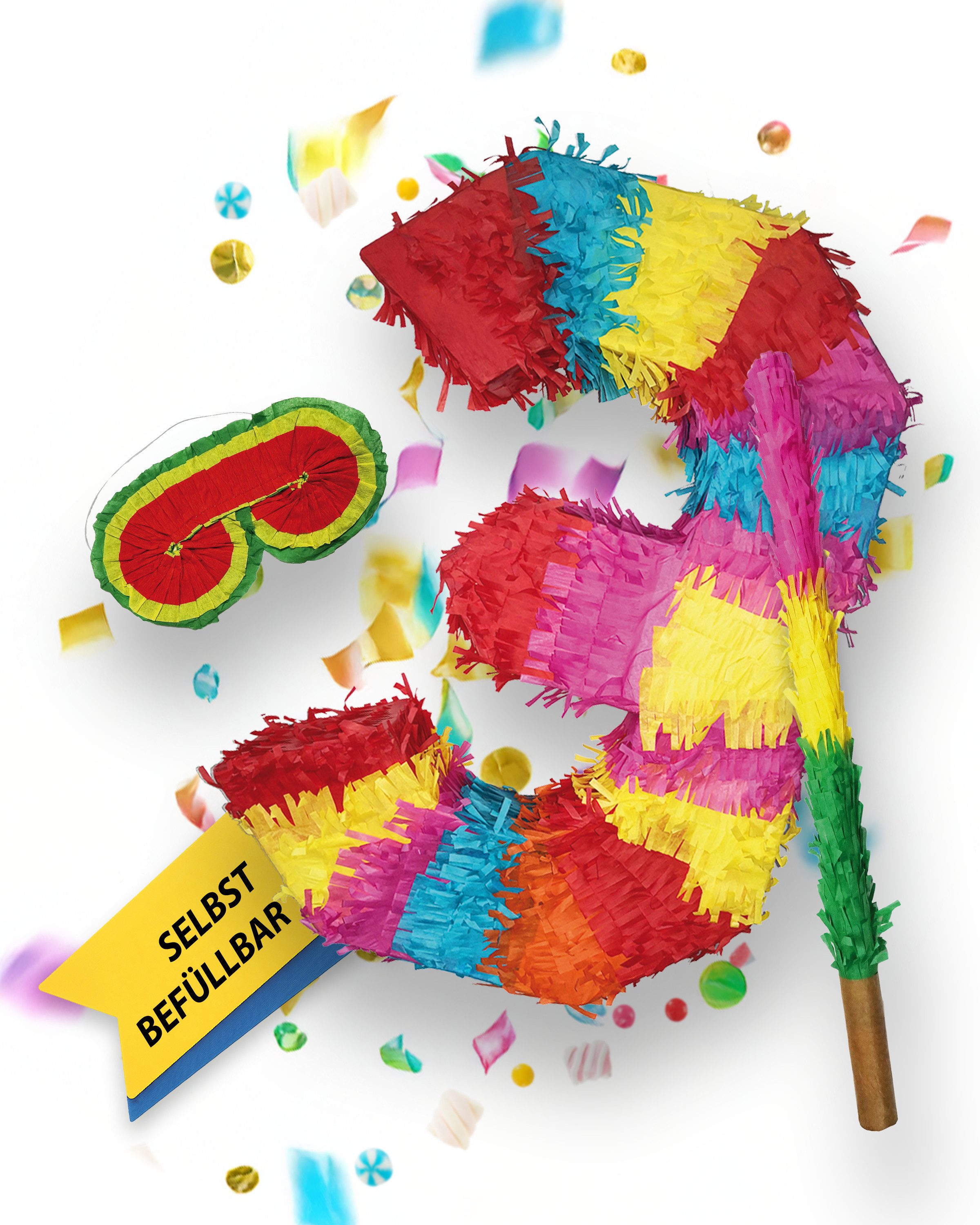 Party Factory Pinata Pinata 3 Stab und Maske Geburtstag, Dekoration, 50 x 35 x 8cm