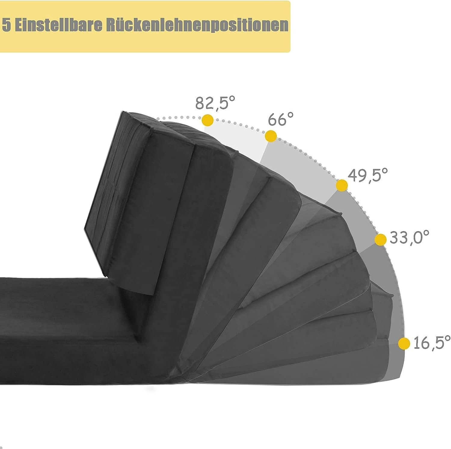 Bodensofa Klappsofa, Sofa mit Winkelstufen, schwarz mit 5 KOMFOTTEU Schlaffunktion