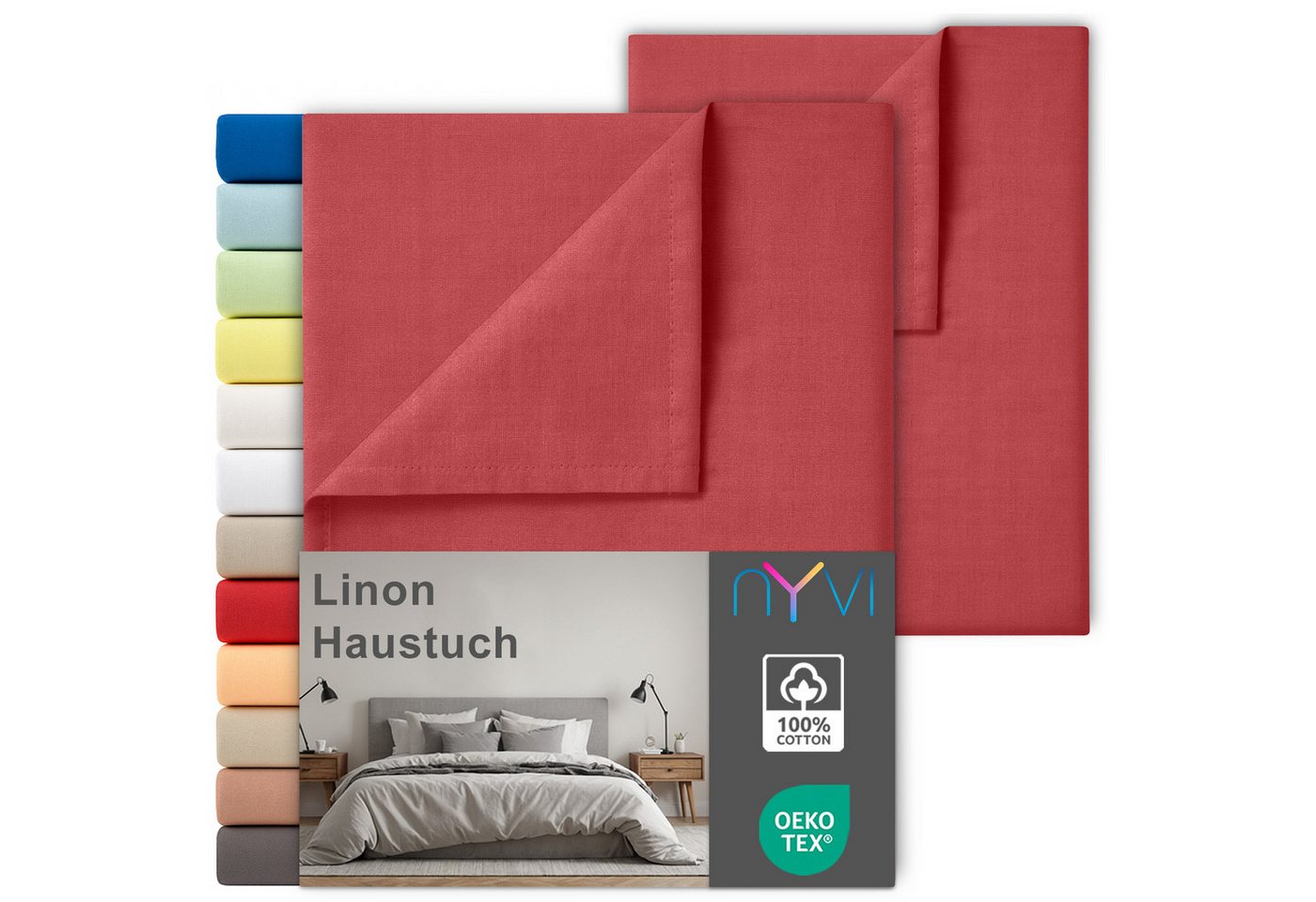 NYVI Betttuch Linon Deluxe Bettlaken ohne Gummizug aus 100% atmungsaktiver Baumwolle, Baumwolle, (2 Stück), Betttuch auch als Sommerdecke nutzbar, OEKO-TEX 100, Bei 60°C waschbar