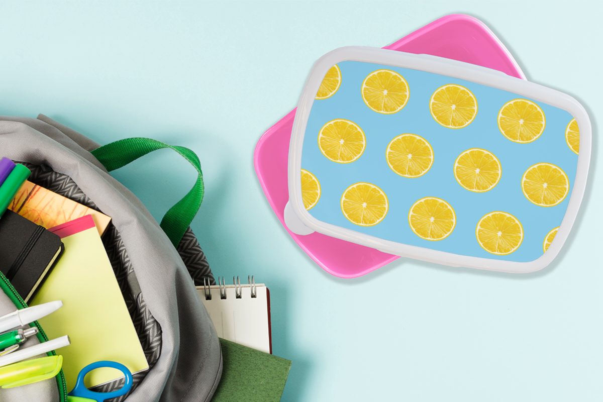 Kunststoff Farben Erwachsene, MuchoWow Kinder, Mädchen, Muster, für Snackbox, Zitrone rosa - (2-tlg), Brotbox Kunststoff, Brotdose - Lunchbox