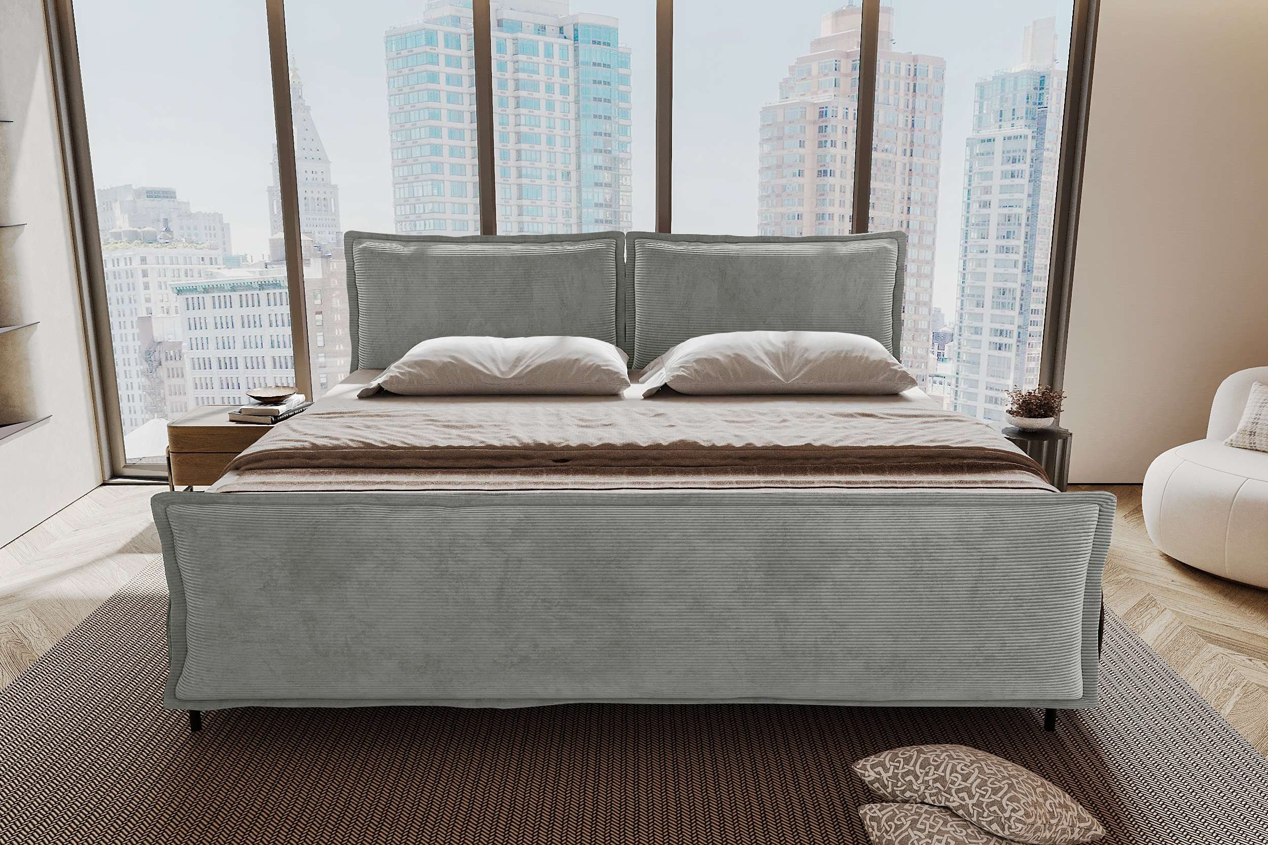 99rooms Boxspringbett Vero Plus Familienbett (Schlafzimmerbett, Bett), 220/240/260x200 cm, in Cord POSO, mit BFK-Matratze, Bettkasten