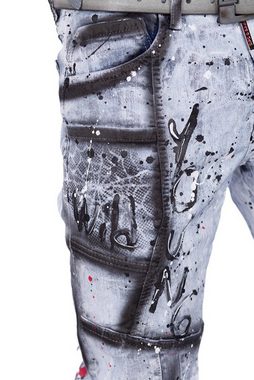 Cipo & Baxx Regular-fit-Jeans Denim Hose BA-CD683 im extravaganten Design mit Print