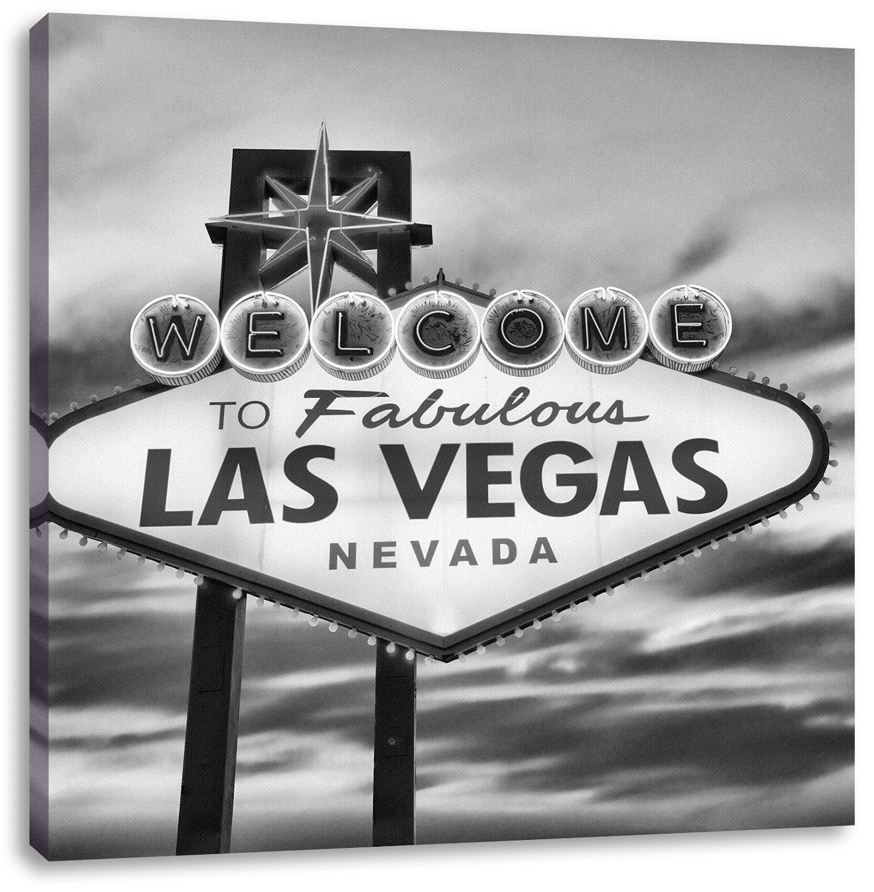 Pixxprint Vegas bespannt, Leinwandbild Zackenaufhänger Vegas Leinwandbild Schild, inkl. Las Schild (1 Las St), fertig