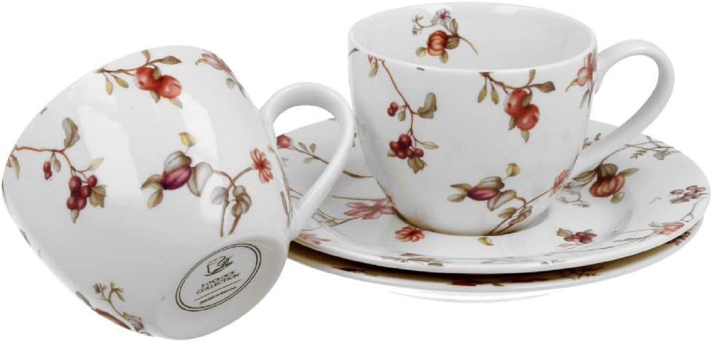 Duo-Gift Tasse Set mit Untertassen, Tieren / Vogel / Blumen - Planzen Kollektion, 4-tlg., Porzellan 2 Espressotassen / Espresso / ca. 90 ml mit Untertassen: Durchmesser 12,5 cm Safa Blumen Kollektion, Kaffee - Tee Tasse / Ideal als Geschenk / Sammlung