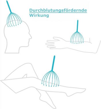 TROPPA Massagegerät Relax Metall Kopfmassage Kopfkrauler Kopf Massage Spinne Holzknauf blauer Griff