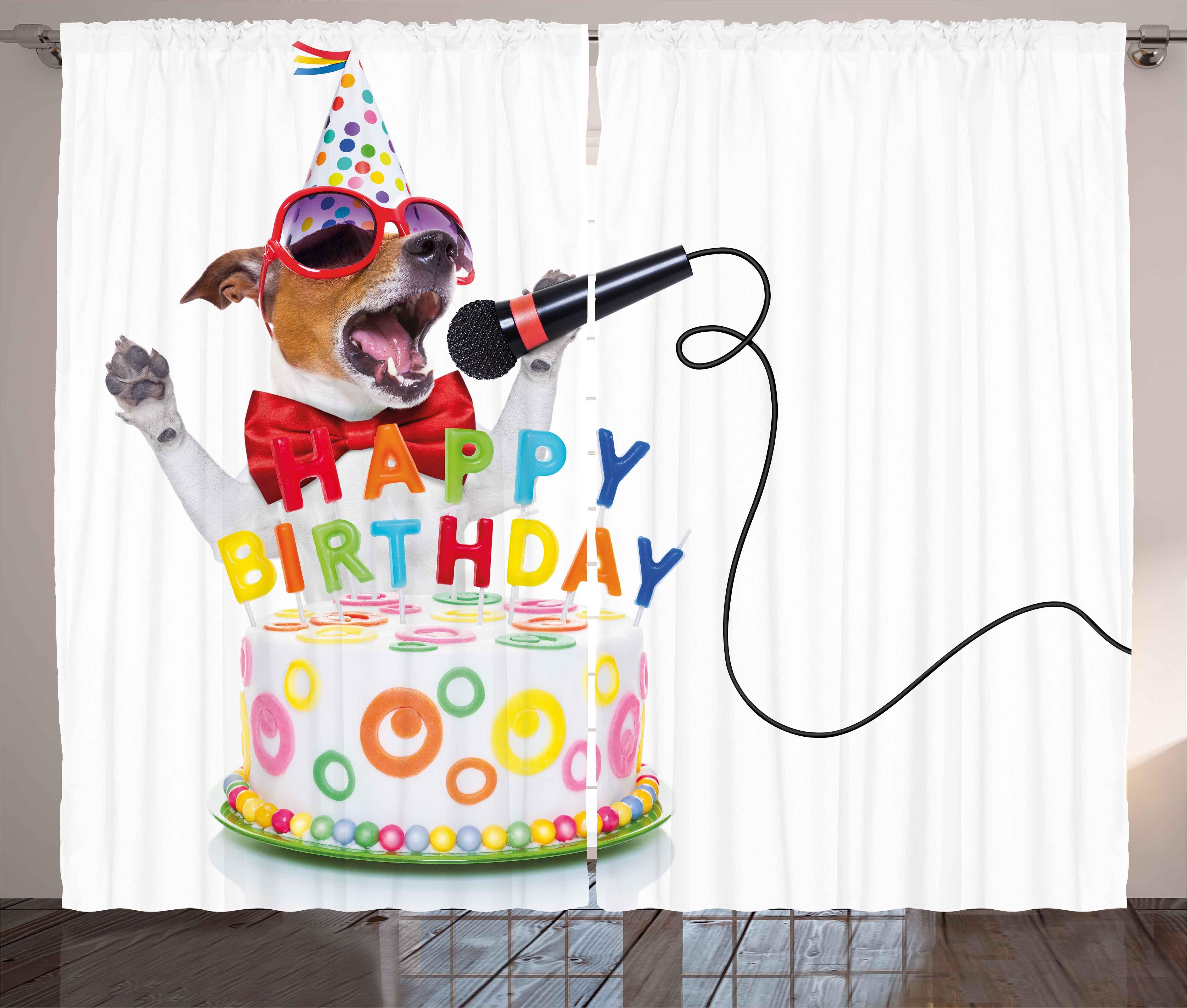 Gardine Schlafzimmer Kräuselband Vorhang mit Schlaufen und Haken, Abakuhaus, Geburtstagsparty Geburtstags-Musik-Hunde | Fertiggardinen