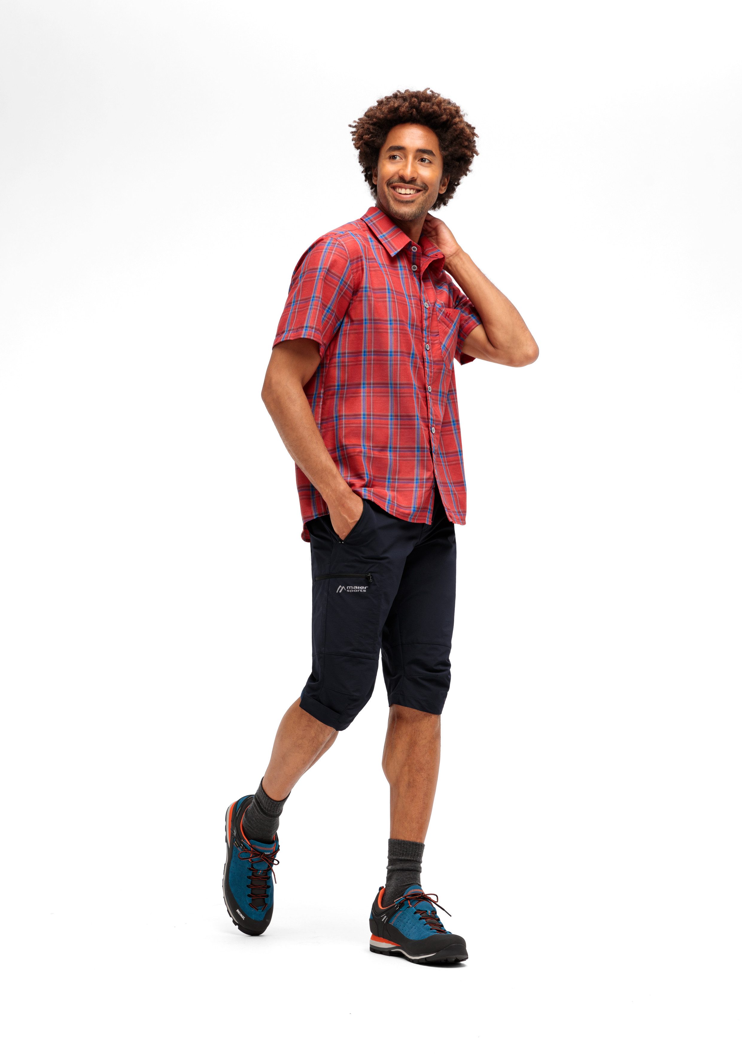 Maier Sports Funktionshemd Mauro Kariertes Kurzarm-Hemd für Wandern, Reisen und Freizeit