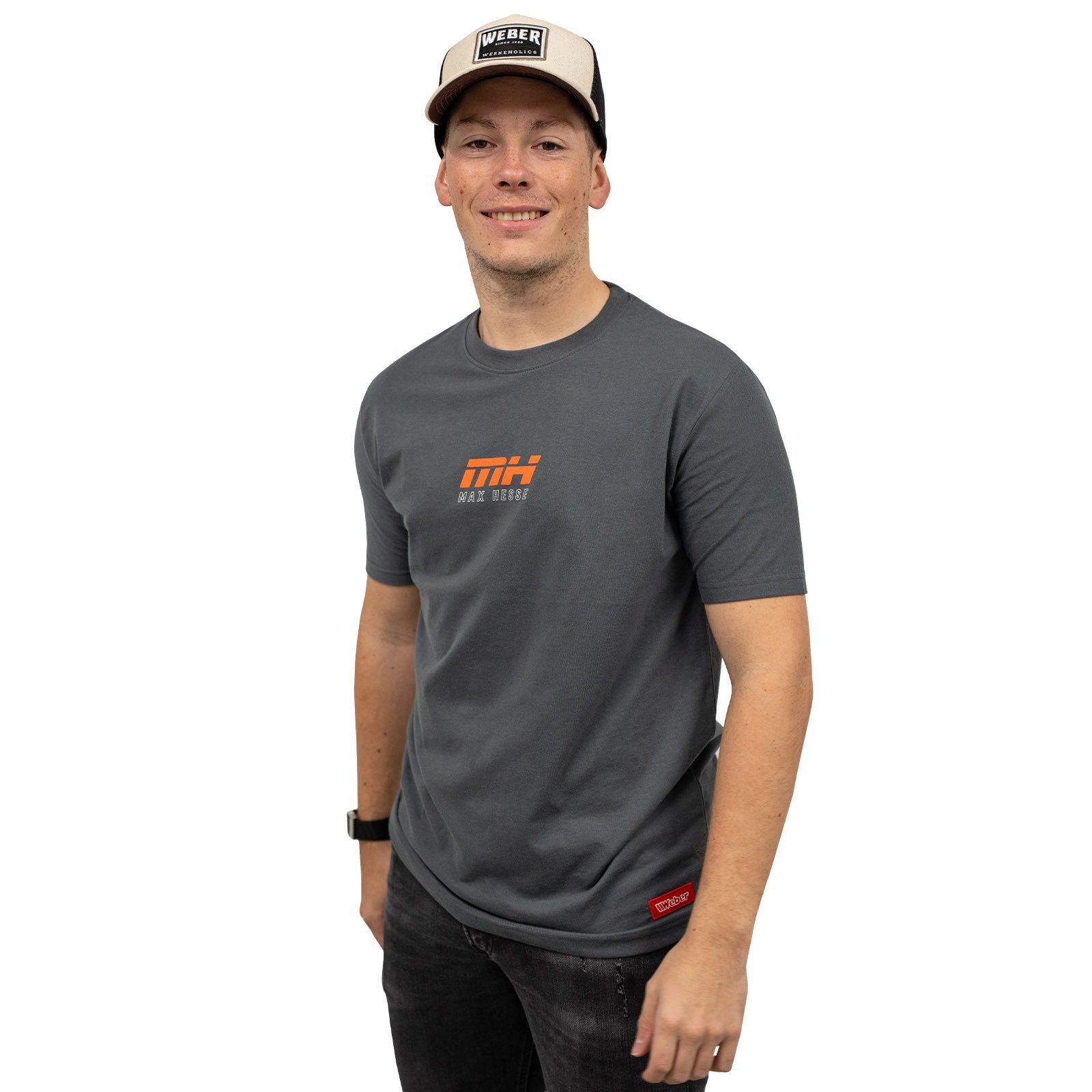 Weber GmbH Print-Shirt Max Hesse Herren grau – Motorsport Fan-Shirt 100% Baumwolle 100% Baumwolle, sportlich, Backprint GT-Auto