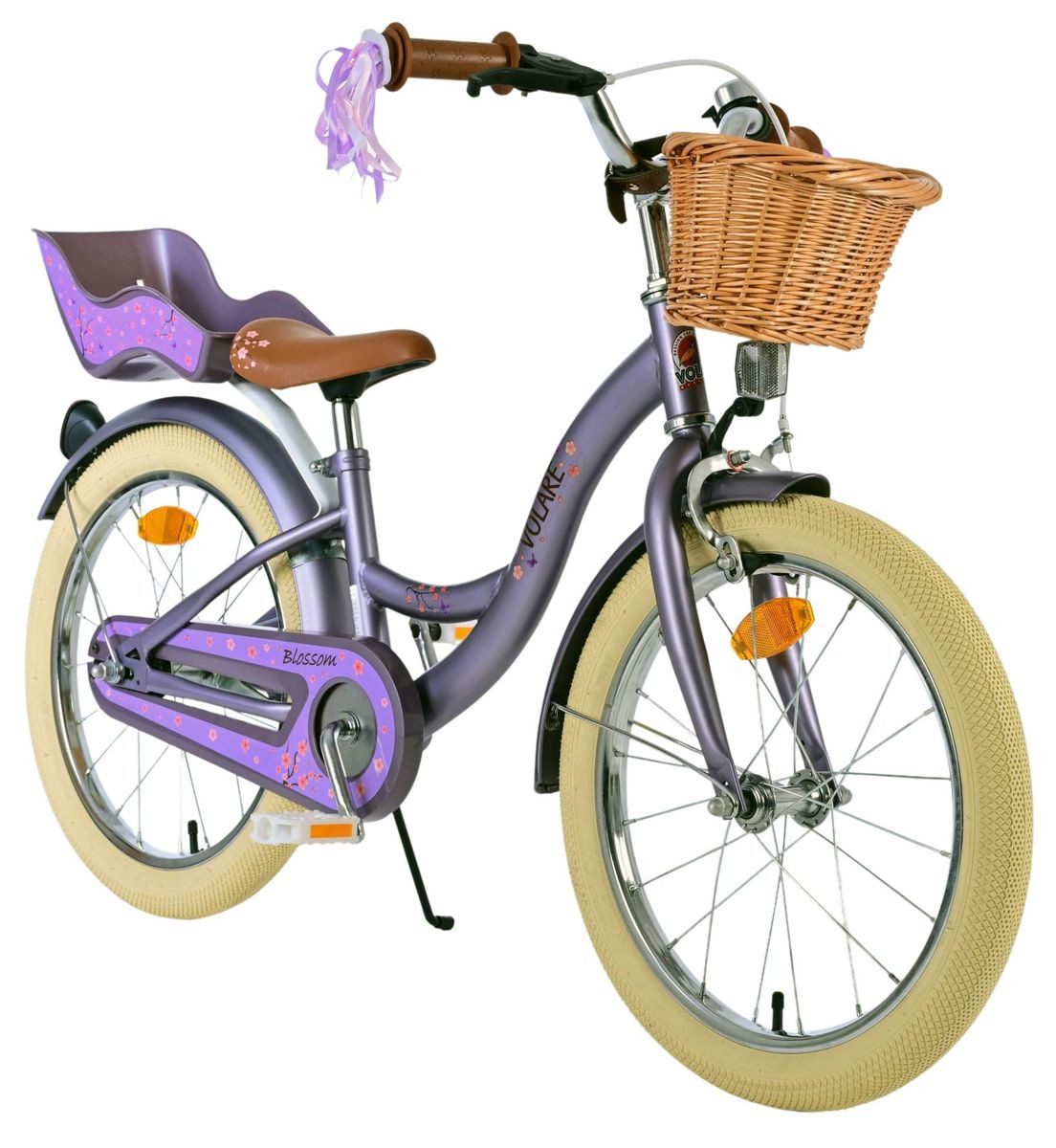 Volare Kinderfahrrad 18 Zoll Kinder Mädchen Fahrrad Mädchenfahrrad Rad Bike Blossom 31842, 1 Gang, Rücktrittbremse, Korb, Seitenständer, Puppensitz