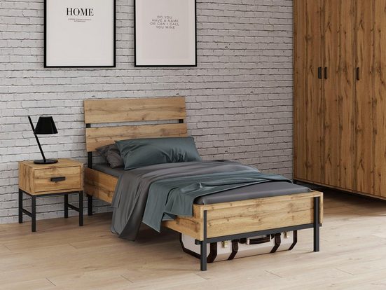 INOSIGN Bett »Aubetin«,toller Materialmix aus Holz und Metall