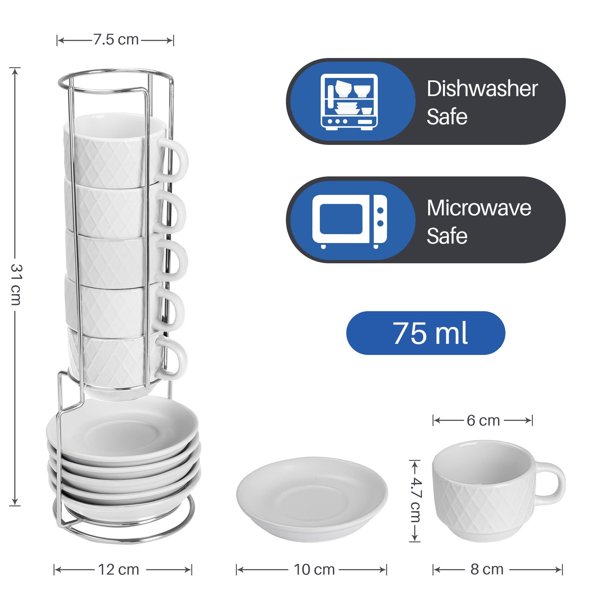 MiaMio Espressotasse Palmanova Weiß, 75 ml, 6-tlg., Keramik – Bild 4 von 5