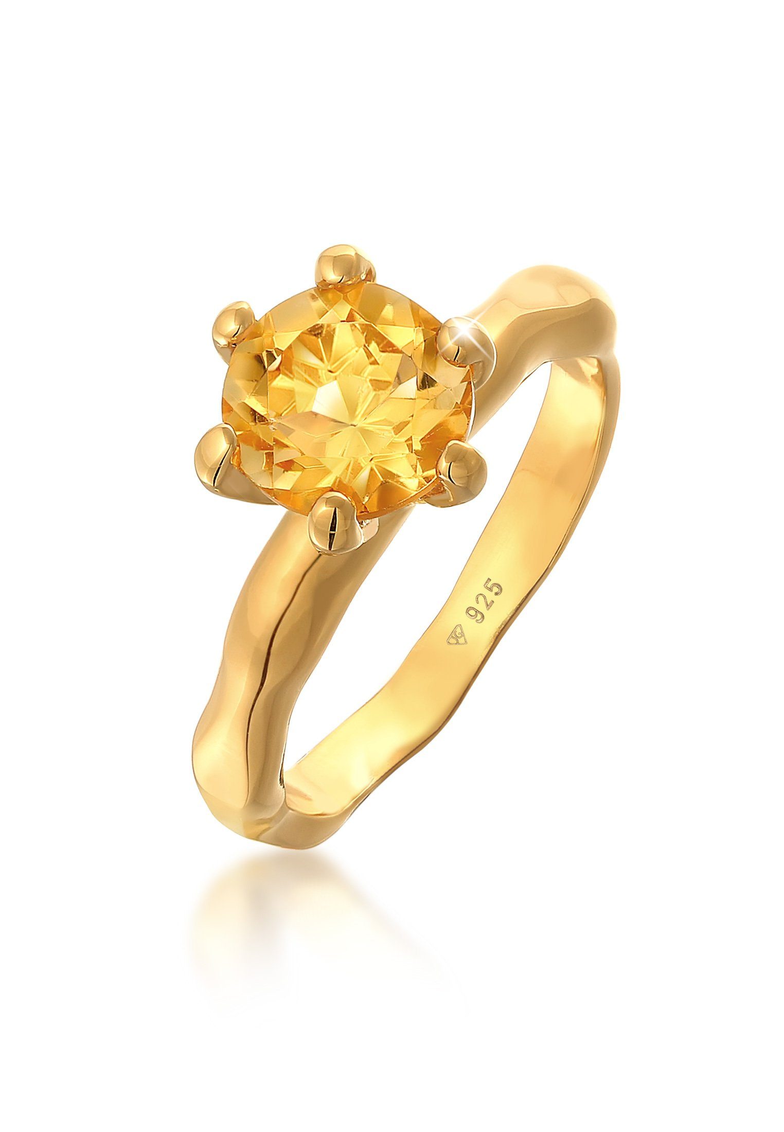 Elli Fingerring Citrine Solitär Elegant Organic Design 925 Silber