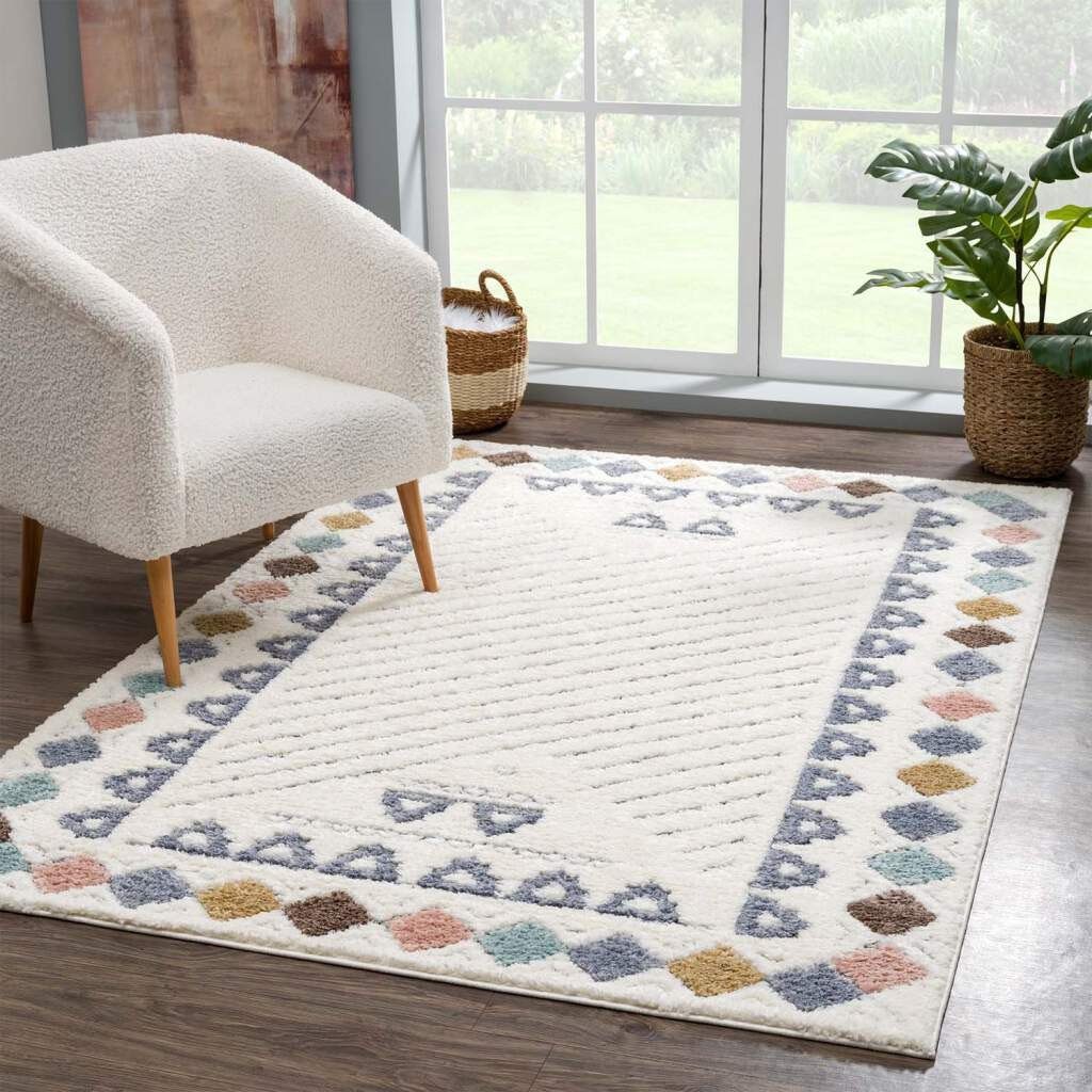 Hochflor-Teppich Focus 3034, Carpet City, rechteckig, Höhe: 20 mm, Boho-Teppich mit Bordüre, bunt, besonders weich, 3D-Effekt