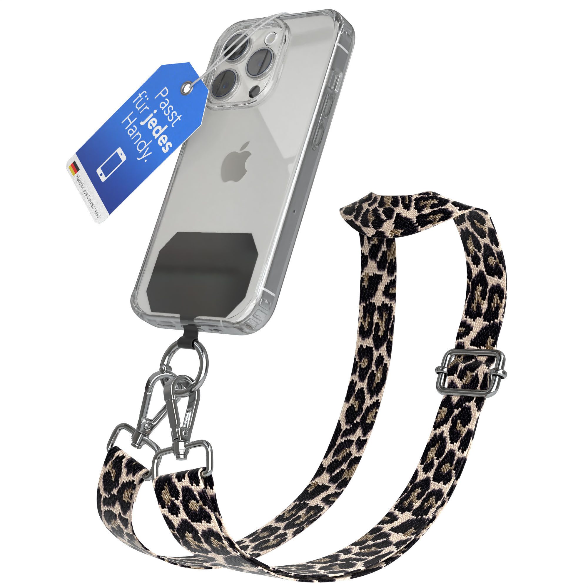EAZY CASE Handykette Universal für alle Smartphones Boho/Wave/Leo Style, Handy Kette Handyband Leo mit jeder Hülle kombinierbar Schwarz Beige