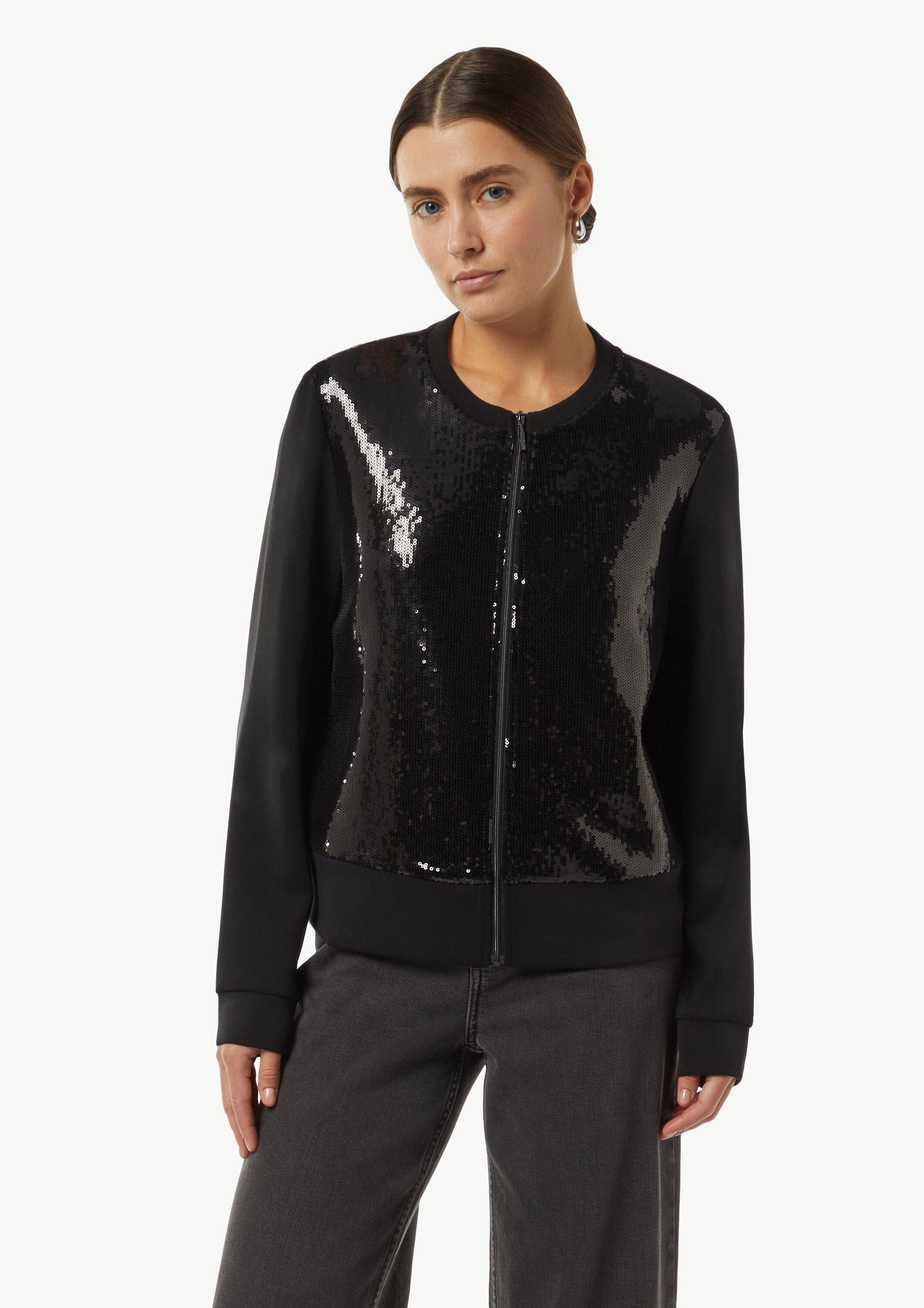 comma Sweatjacke Sweatshirt Jacke Sweat-Jacke mit Pailletten-Besatz