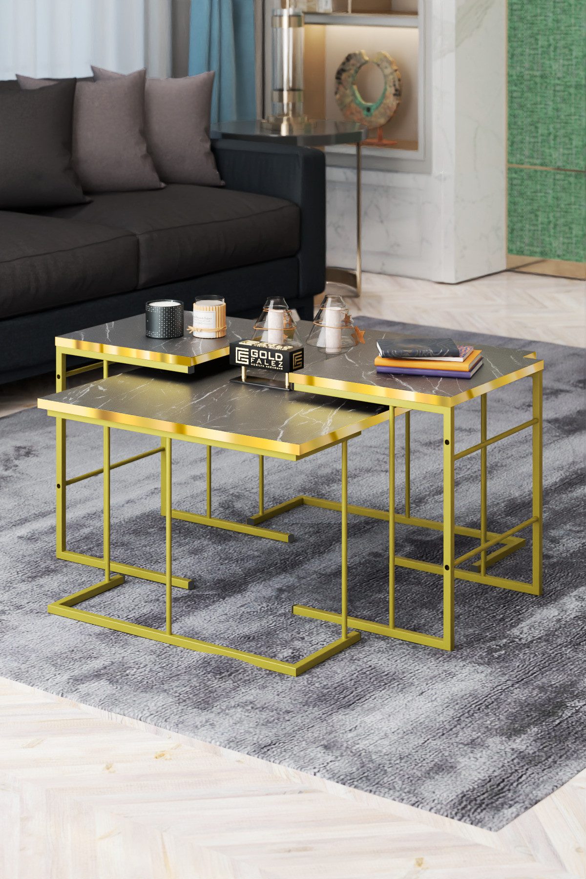 en.casa Couchtisch (Couchtisch + Satztische, 3-St., Set aus Couchtisch und 2 Satztischen), mit 2 Satztischen, modern 89322075