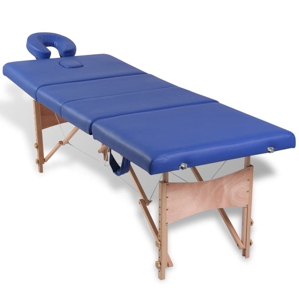vidaXL Massageliege Massageliege Klappbar 4-Zonen mit Holzgestell Blau