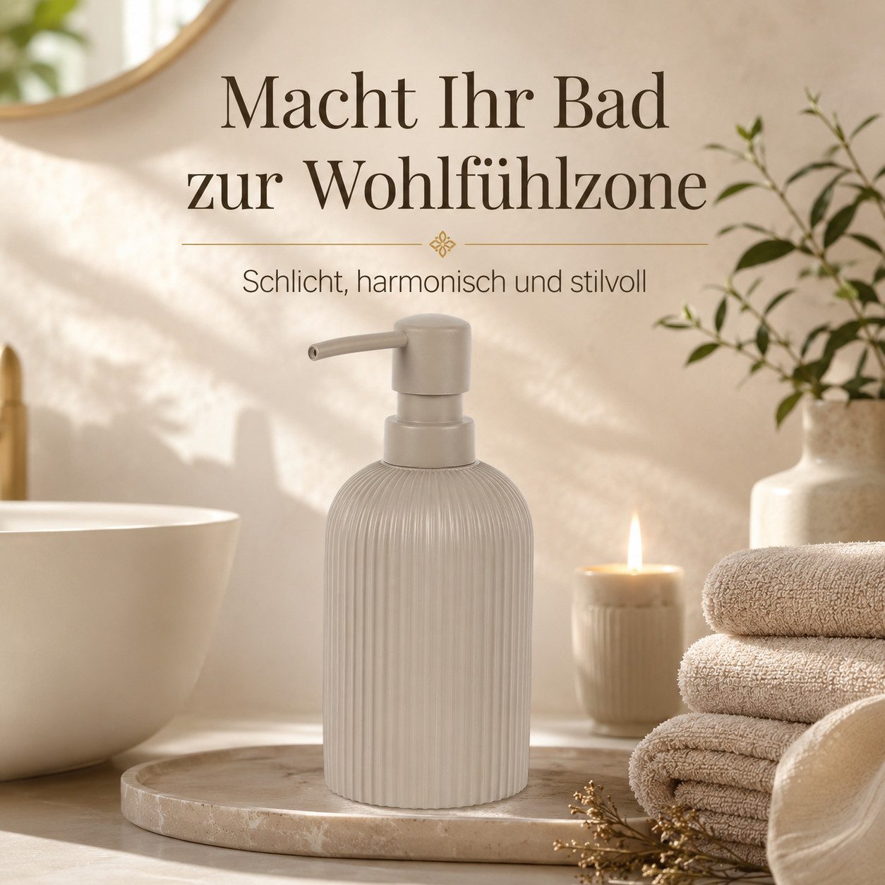 ReWu Seifenspender Samos Taupe Zahnputzbecher Seifenspender WC Garnitur Aufbewahrungsdose, (1-tlg) – Bild 4 von 5