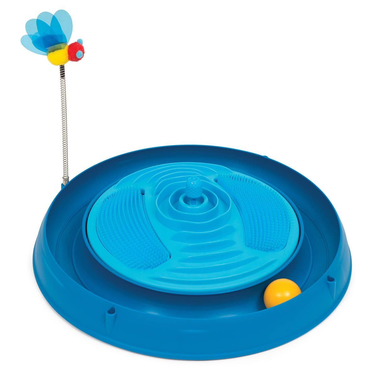 Katzen-Spielschiene 3in1 mit Massage und Spielzeug blau