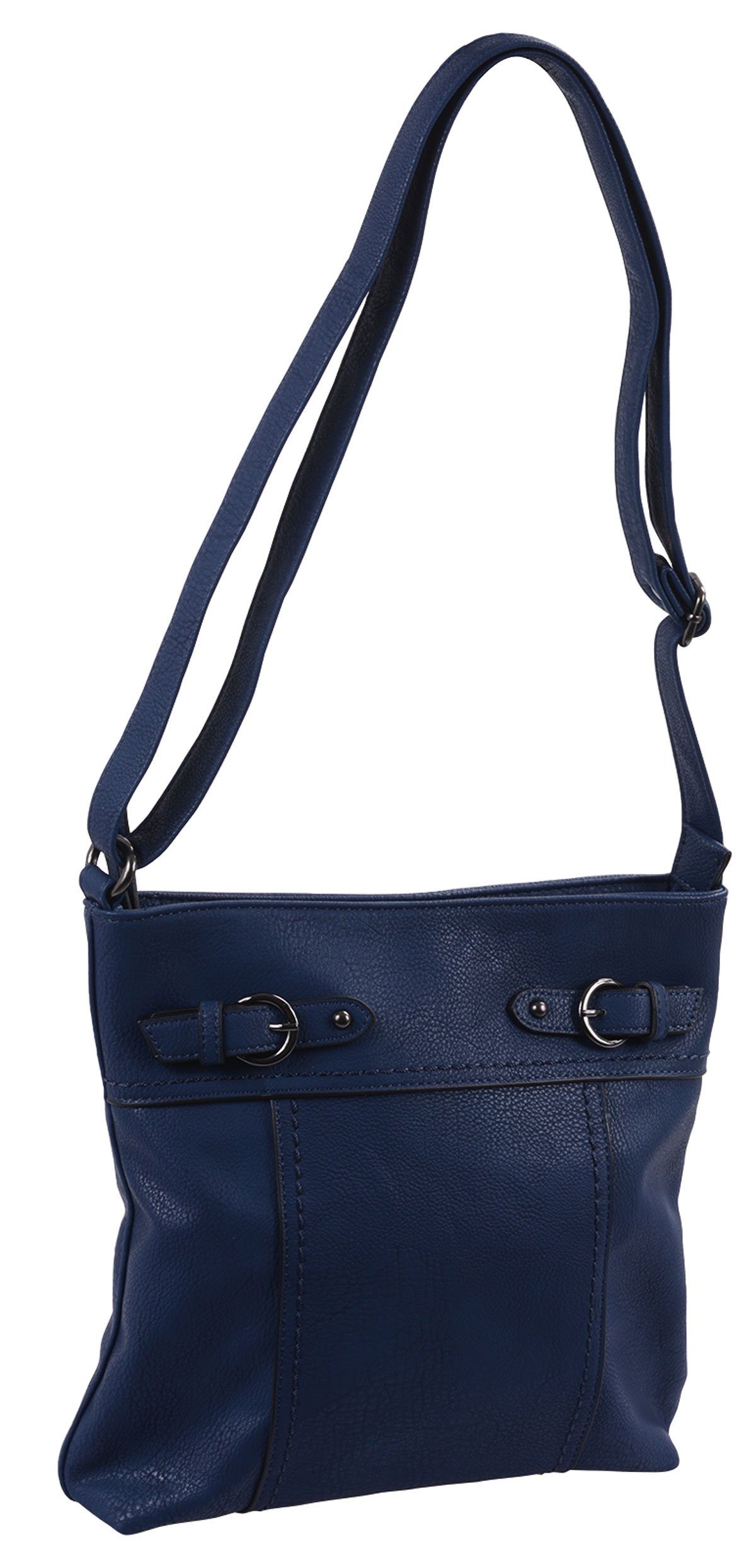 GlücksNugget Handtasche Damentasche blau flach mit Außenfach und langem Trageriemen