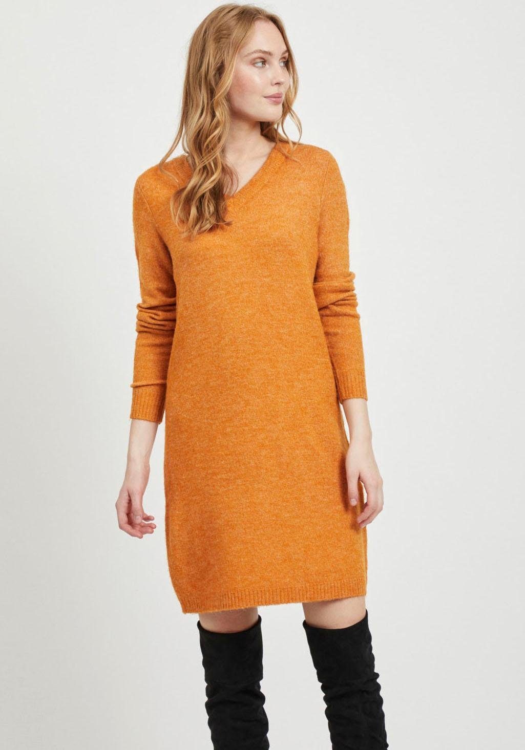 Damen Strickkleid Mit Bommel-Detail - V-Ausschnitt & Ausgestellte Ärmel | Buntes Party-Outfit