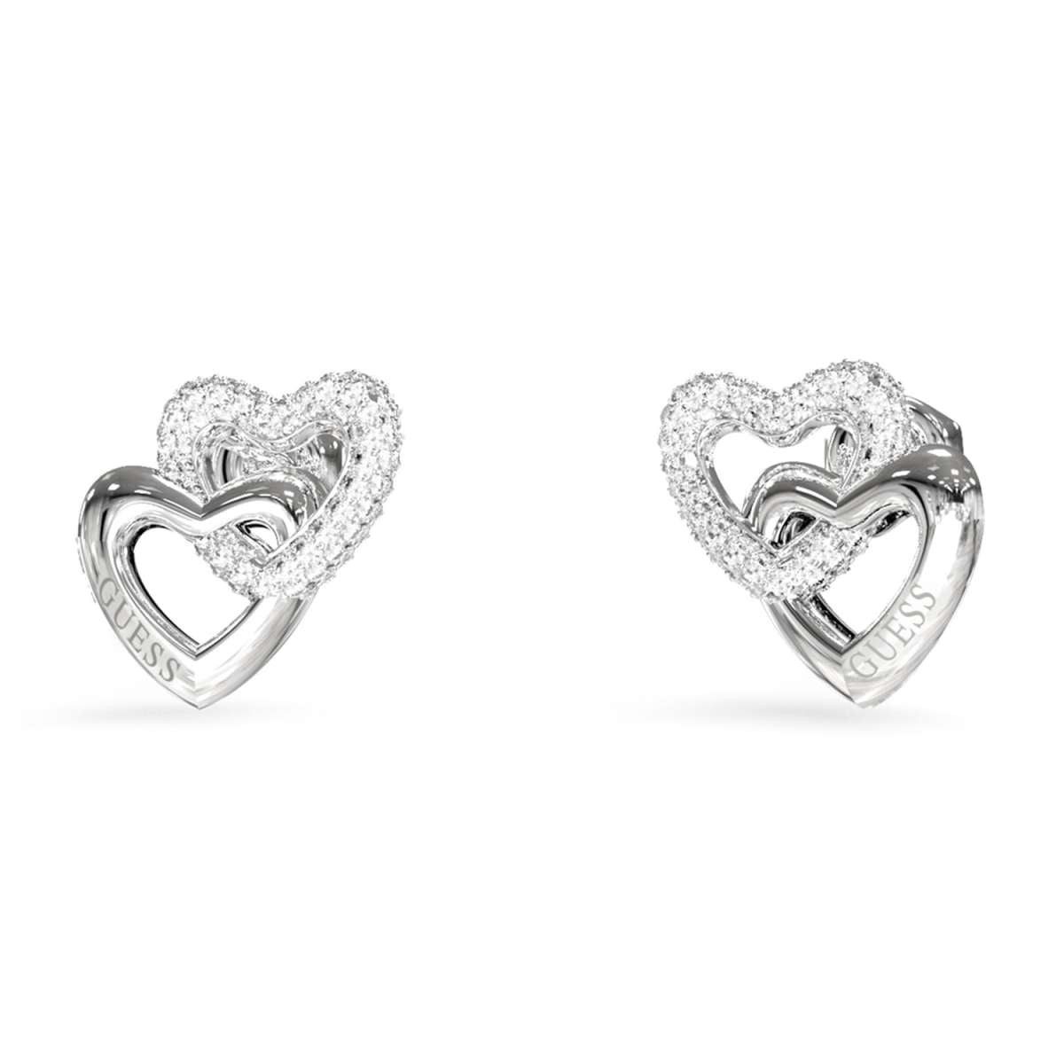 Guess Paar Ohrstecker JUBE06015JWRHT/U, für Damen Herzen Silberfarben