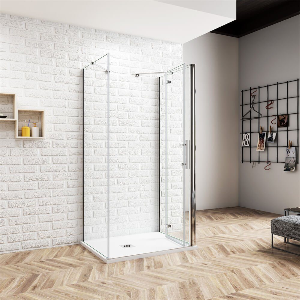 Duschspa Complete Shower 185cm U-Shape Shower Enclosure Shower Door Hinged Door Folding Door, WxD: 120x90 cm, Single Tempered Safety Glass, Safety Glass, Set, Suitable for Floor-Level Installation