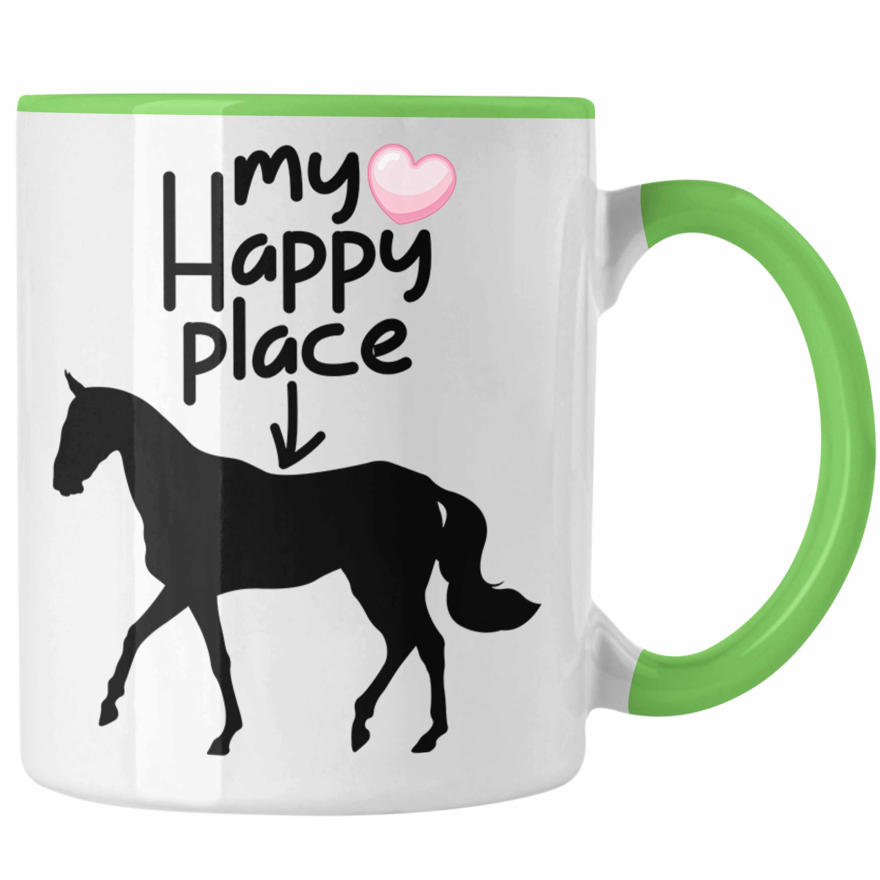 Trendation Tasse "My Happy Place" Tasse für Reiterinnen Lustige Geschenkidee für Pferde Grün