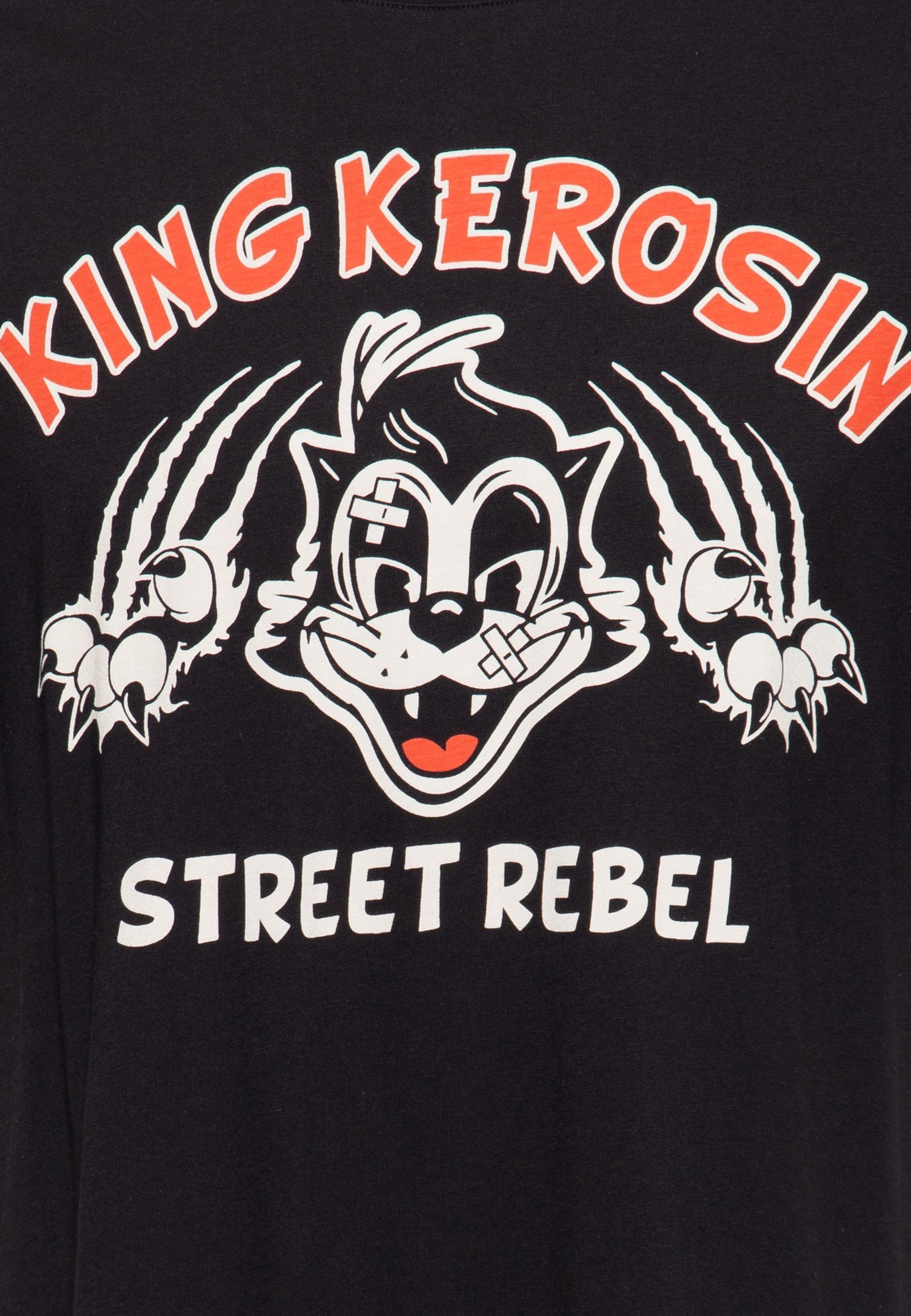 Front Rockabilly Retro Print-Shirt KingKerosin Street Design Rebel schwarz mit (1-tlg) Print im