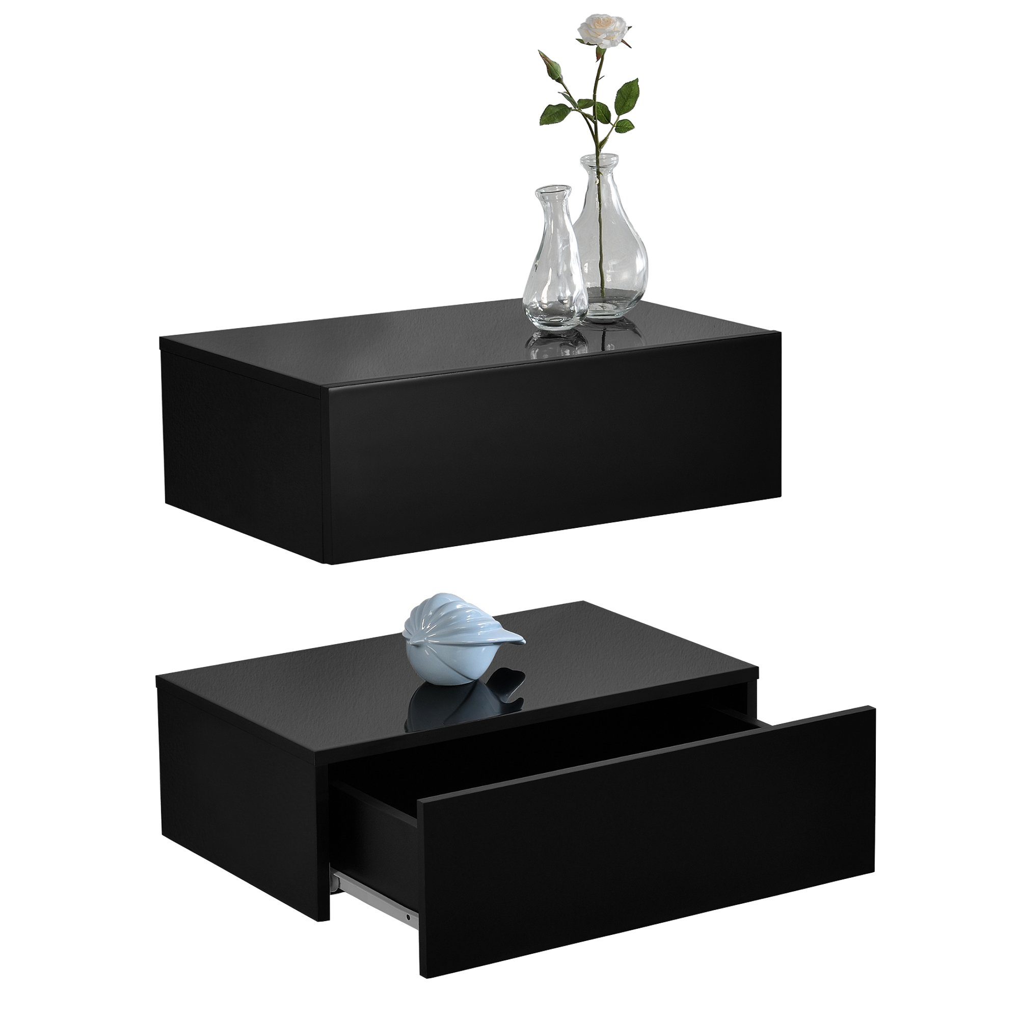 en.casa Nachtschrank »Oslo« in 2er Set mit Schublade 46x30x15cm Schwarz Hoc günstig online kaufen