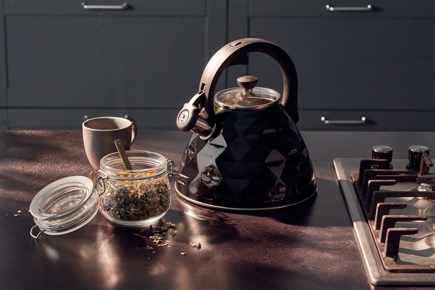 RESTO Kitchenware Wasserkessel Almaaz, im Geschenkkarton, Edelstahl 18/10 (2-tlg), Flötenkessel, geeignet für alle Herdarten, auch Induktion